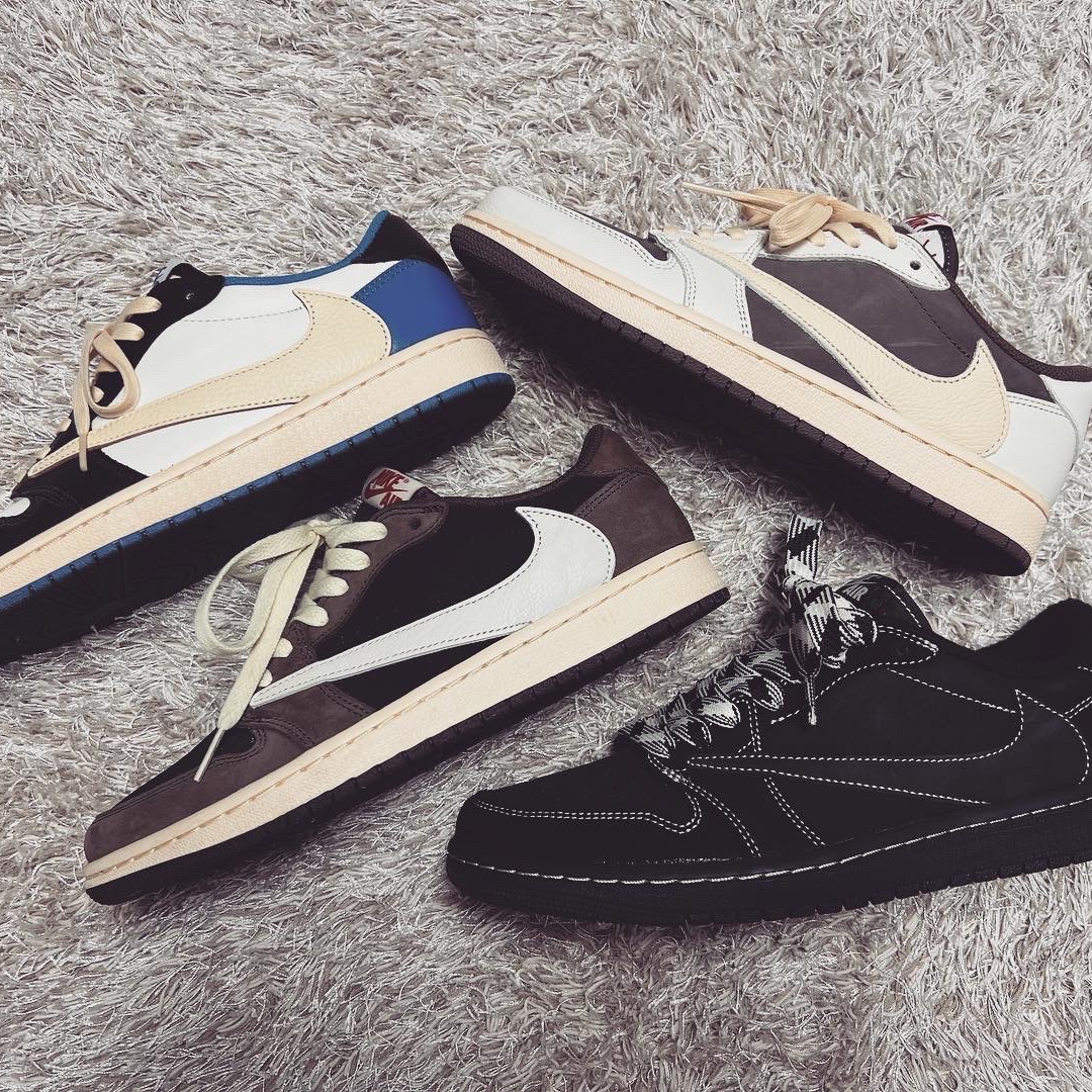 Jordan 1 x Travis Scott Retro Low OG SP Black Phantom, Jordan 1 x Travis Scott Retro Low OG SP Sail and Ridgerock 착용 스타일 - 1