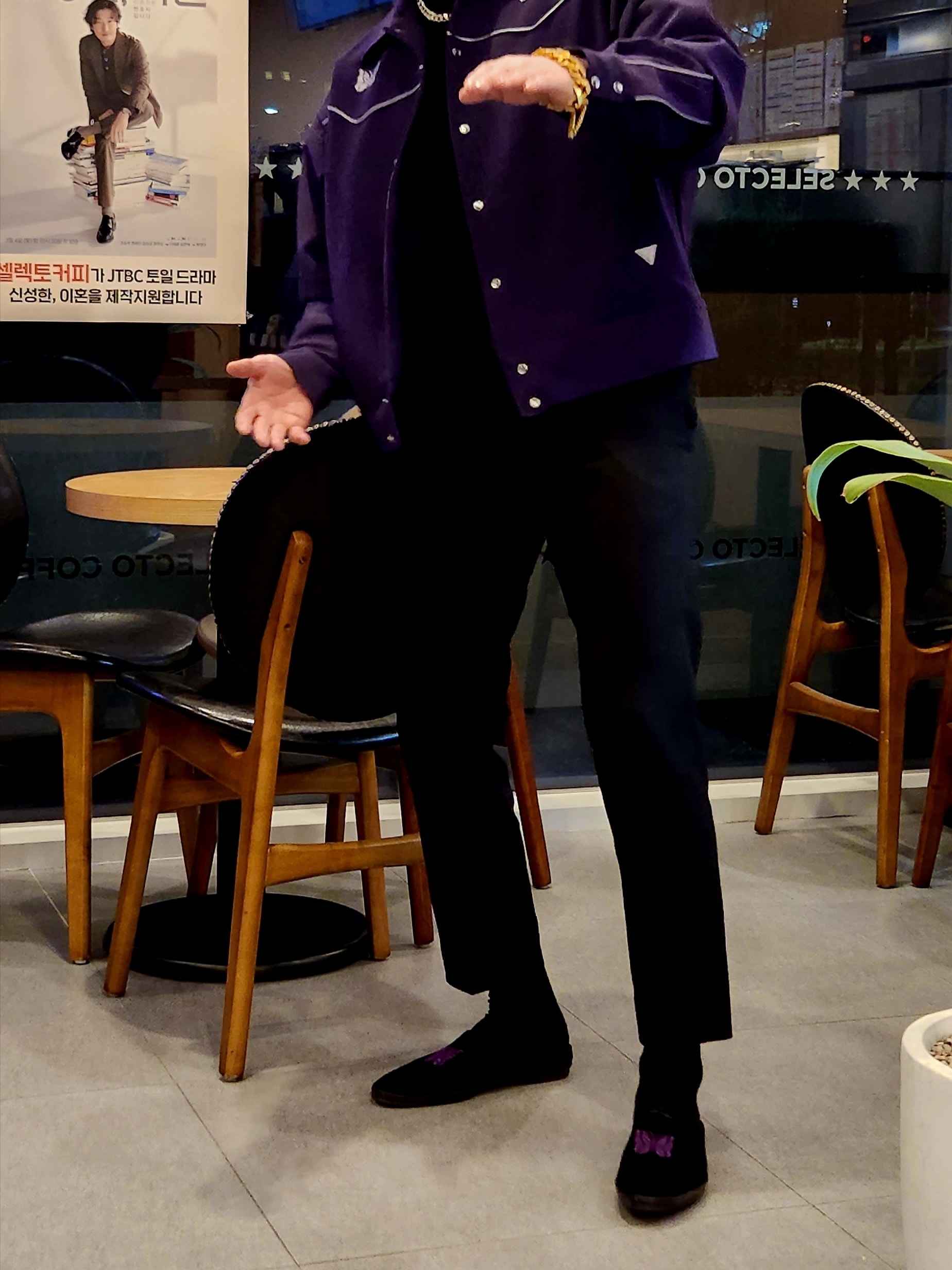 Needles Piping Cowboy Jacket Dark Purple 착용 스타일 - 2