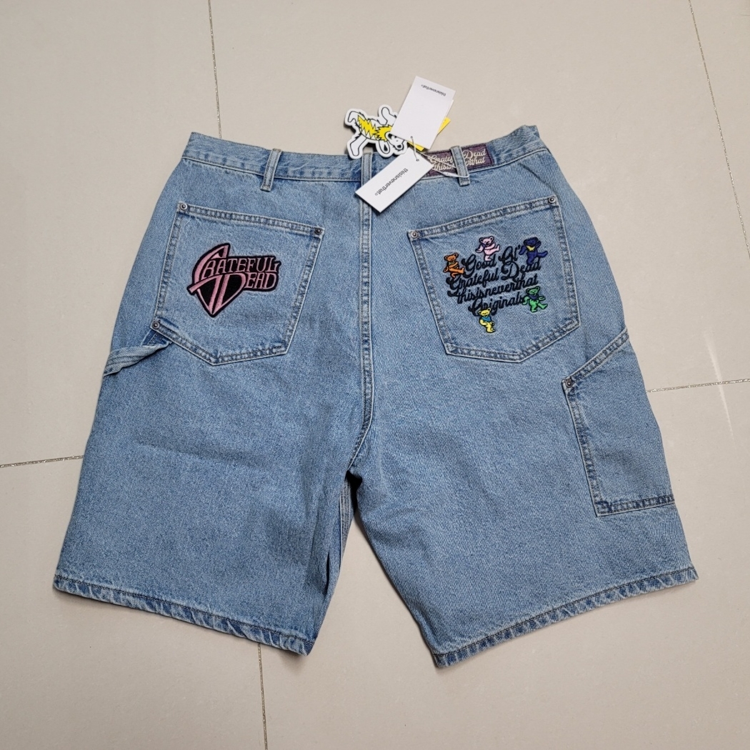 Thisisneverthat x Grateful Dead Lightning Carpenter Shorts Washed Blue 착용 스타일 - 2