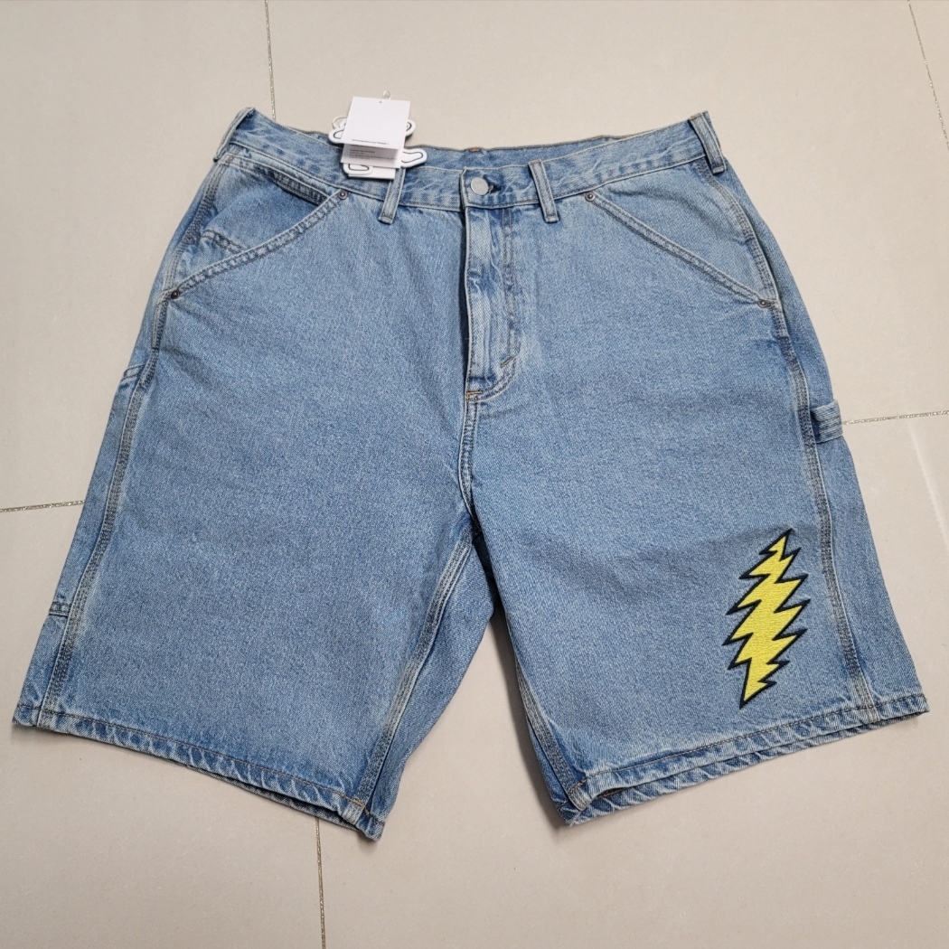 Thisisneverthat x Grateful Dead Lightning Carpenter Shorts Washed Blue 착용 스타일 - 1