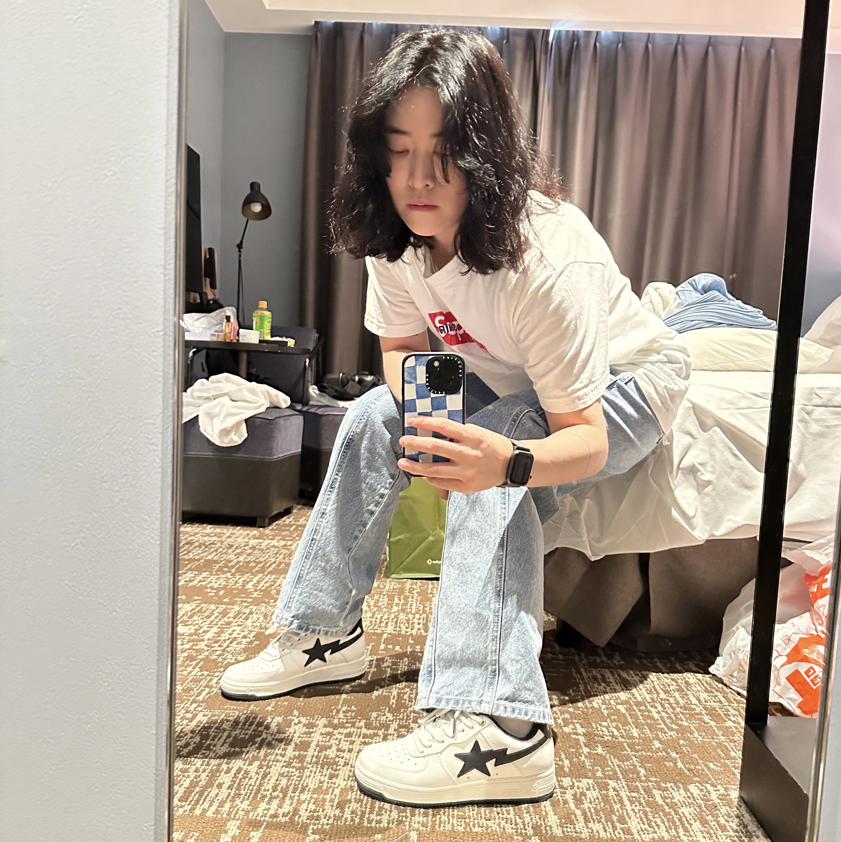 BAPE x JJJJound Bape Sta Low White Navy 착용 스타일