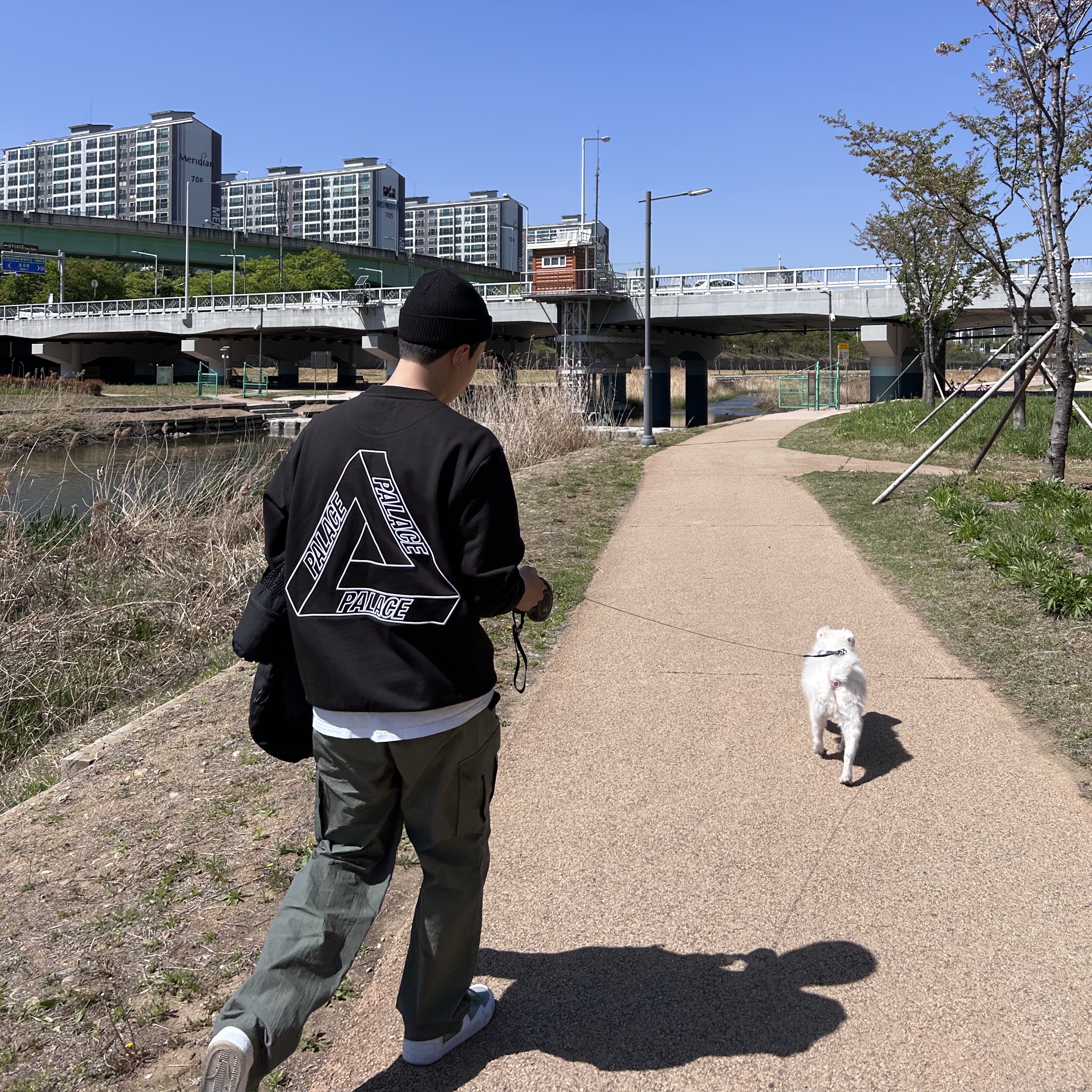 Palace Outliner Mit Designer Crew Black - 21SS 착용 스타일