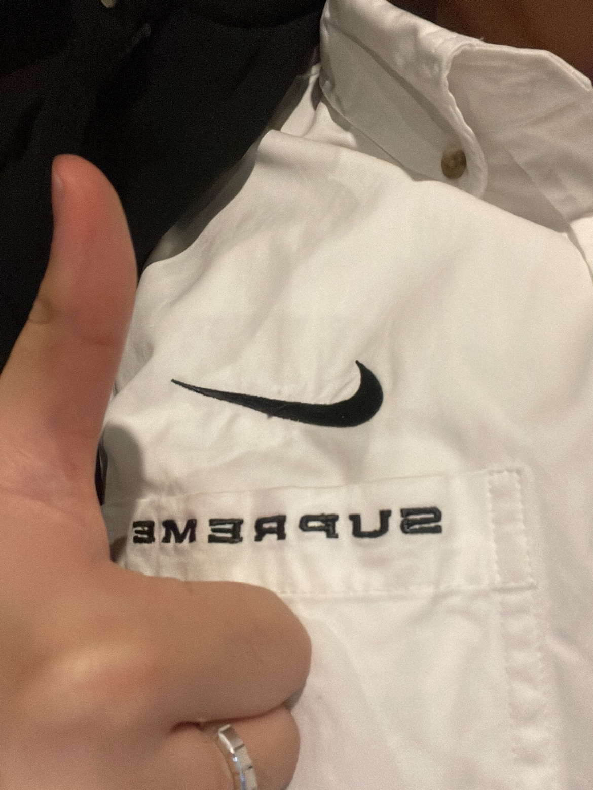 Jordan 1 Retro High OG Chicago 2022, Supreme x Nike Cotton Twill Shirt White - 21SS 착용 스타일 - 3
