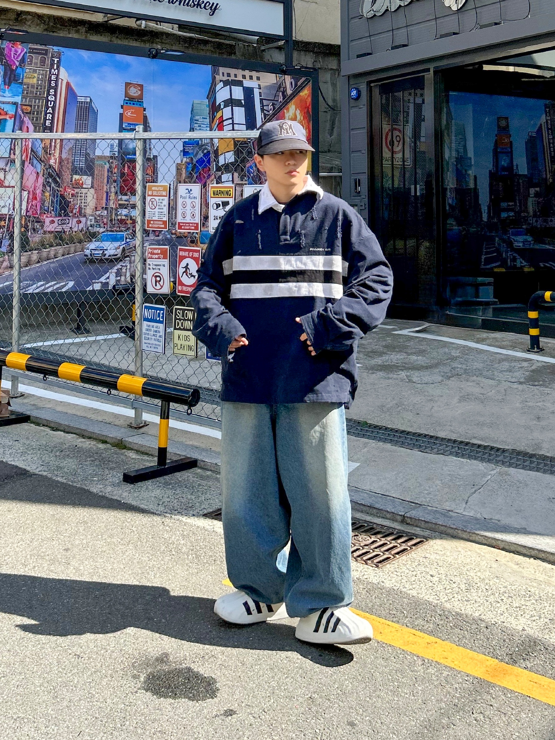 Project G/R Bullied Polo Shirts Navy, Adidas Adifom Superstar Core White 착용 스타일 - 3