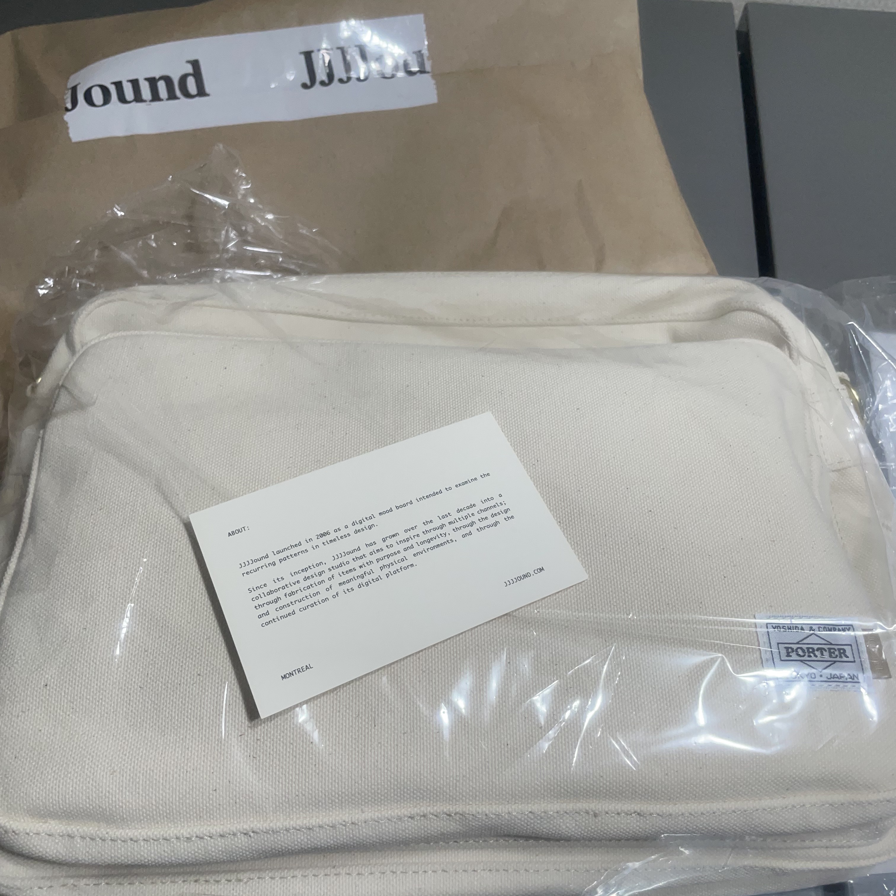 Porter x JJJJound Passport Bag L Off White 착용 스타일