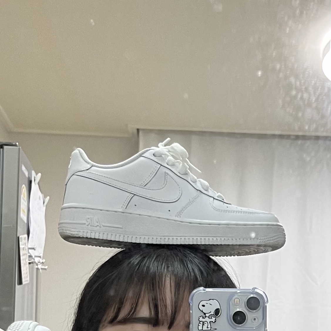 (GS) Nike Air Force 1 LE White 착용 스타일 - 1