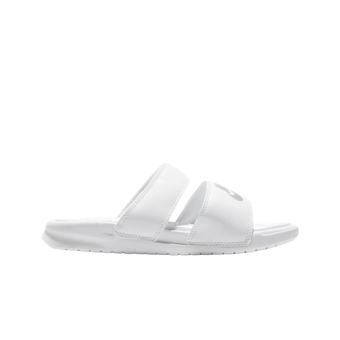 (W) 나이키 베나시 듀오 울트라 슬라이드 화이트 메탈릭 실버((W) Nike Benassi Duo Ultra Slide White Metallic Silver) - 1