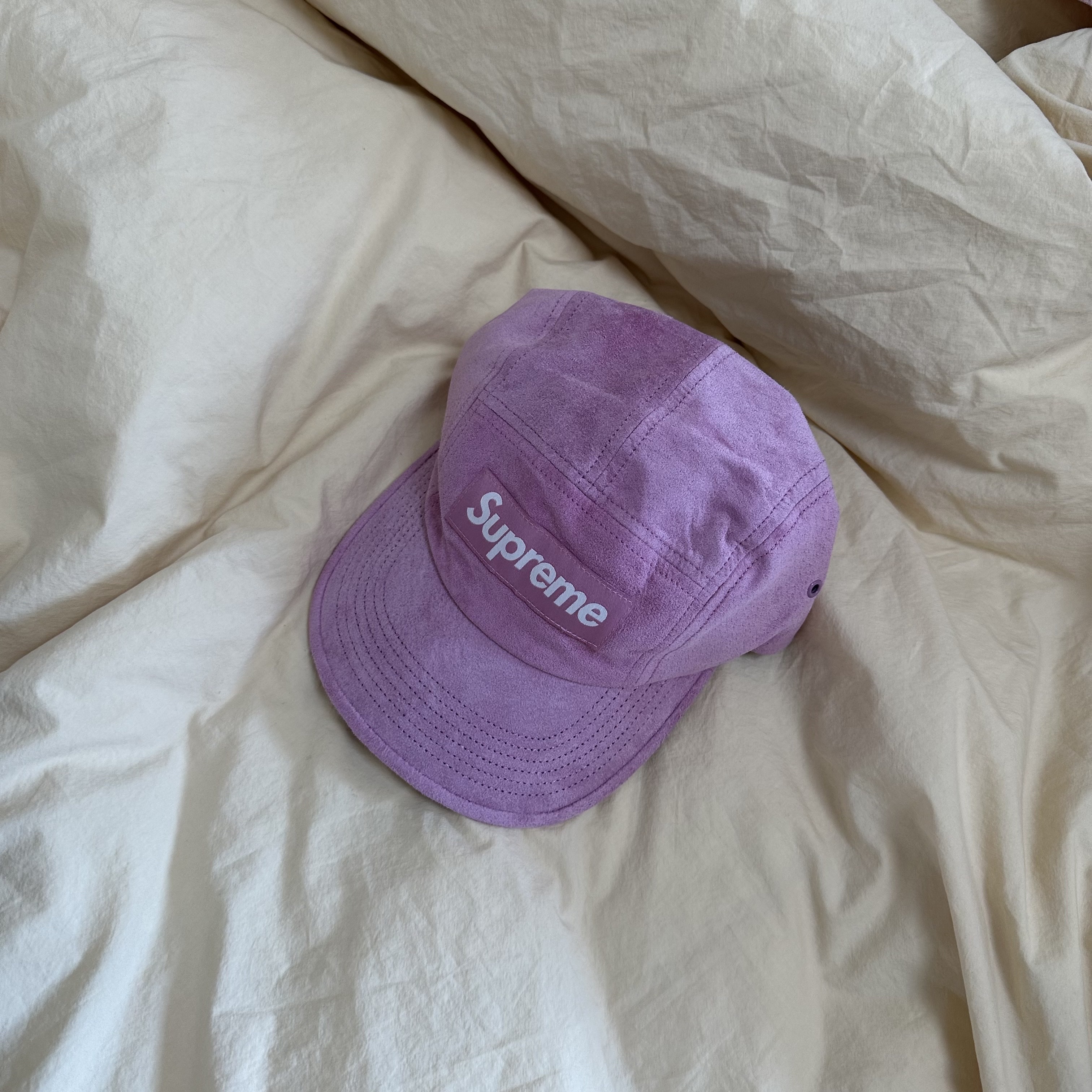 Supreme Suede Camp Cap Pink - 23SS 착용 스타일