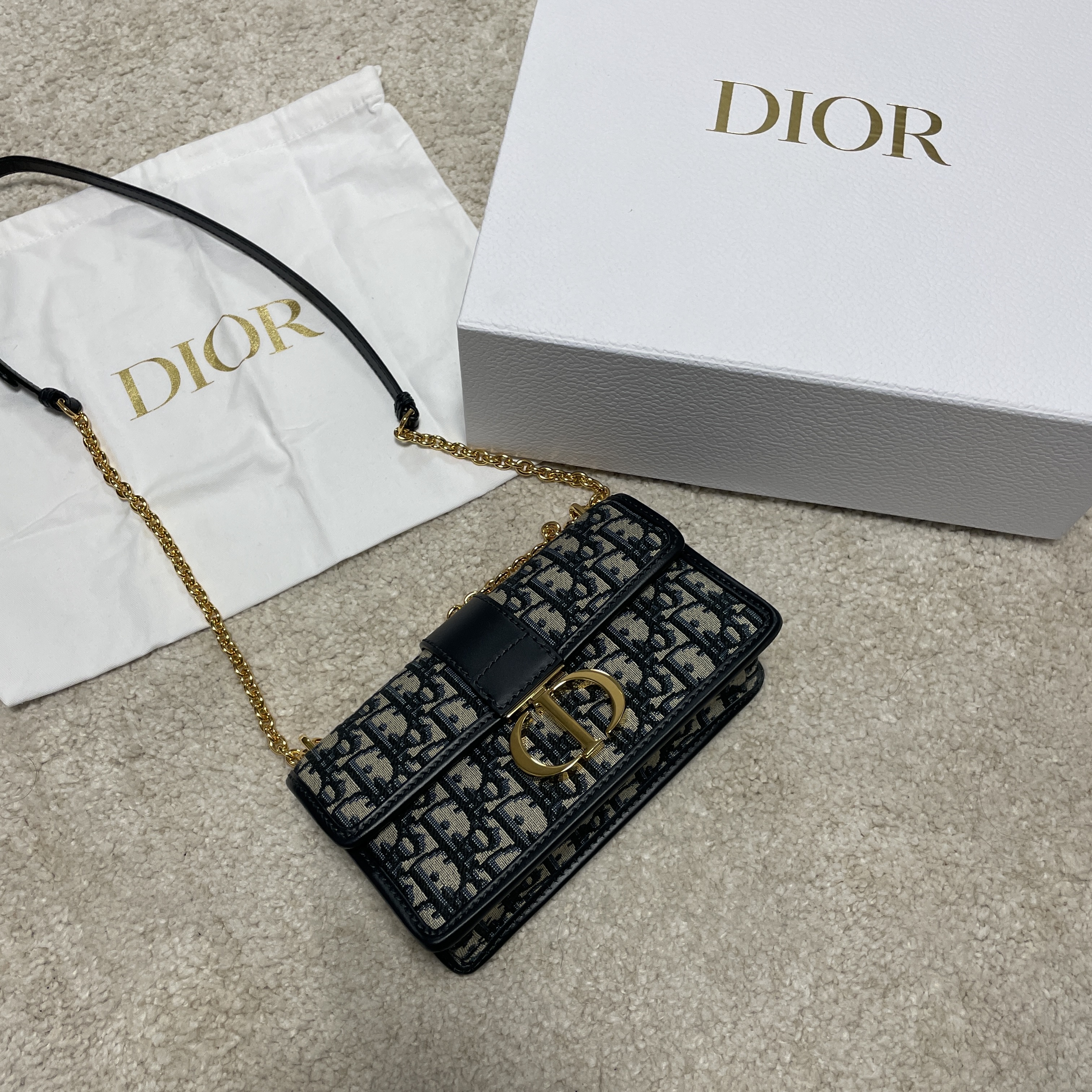 Dior 30 Montaigne Chain Bag Blue Dior Oblique Jacquard 착용 스타일