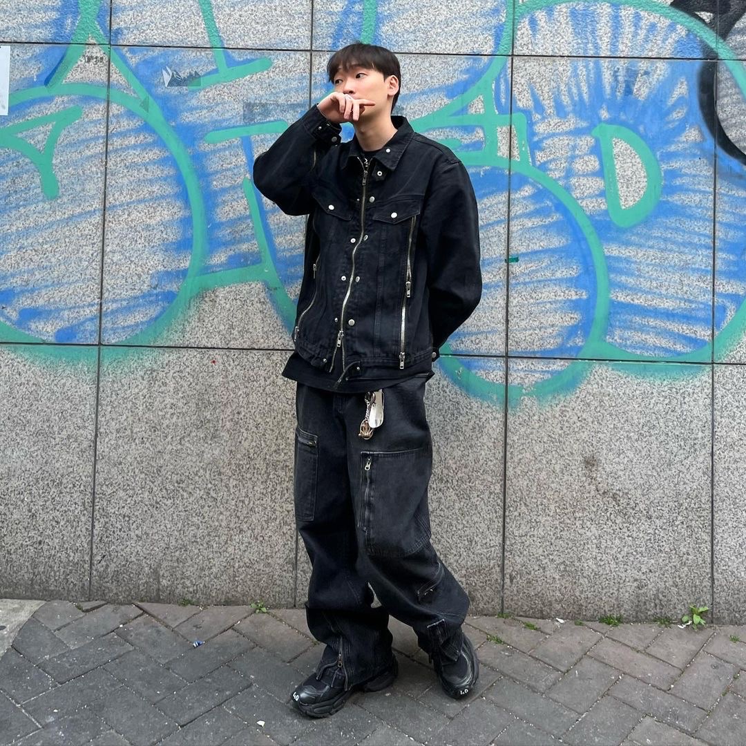 Thevinylhouse Flight Denim Pants Black 착용 스타일 - 1