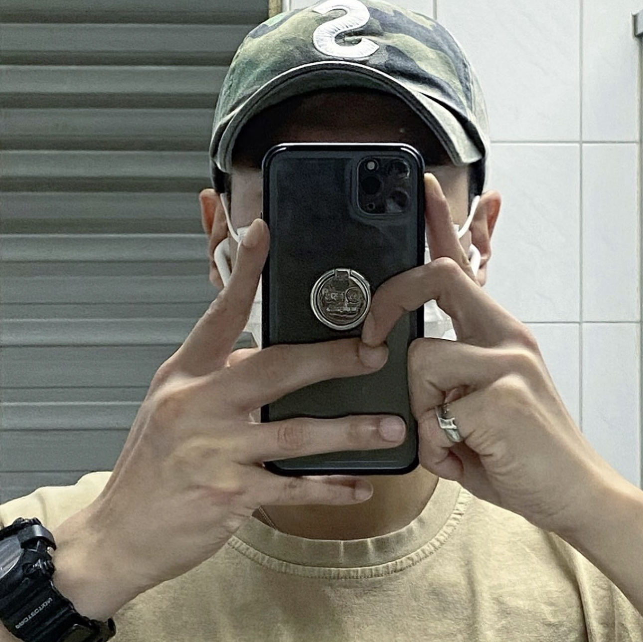 Supreme Pigment Print S Logo 6-Panel Woodland Camo - 20SS 착용 스타일