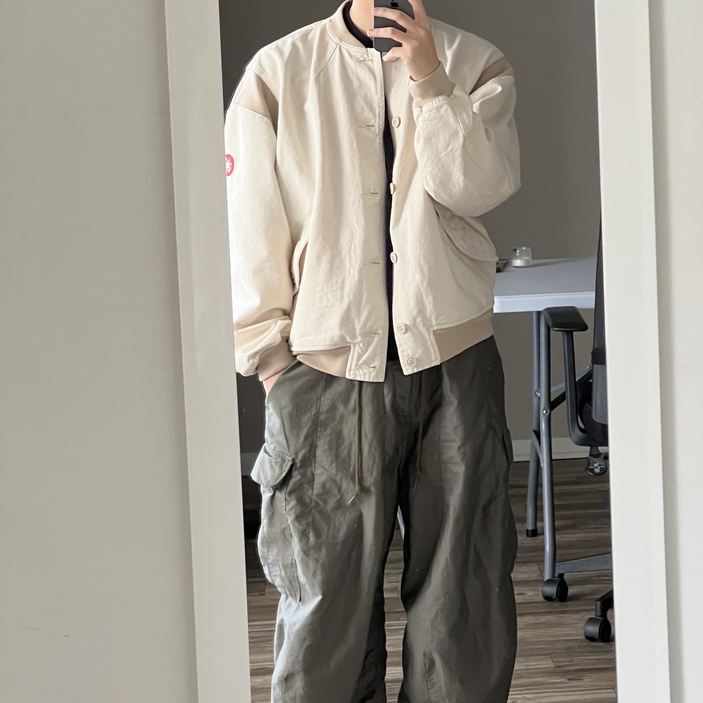 Cav Empt Counterfeit Life Button Jacket Beige - 23SS 착용 스타일
