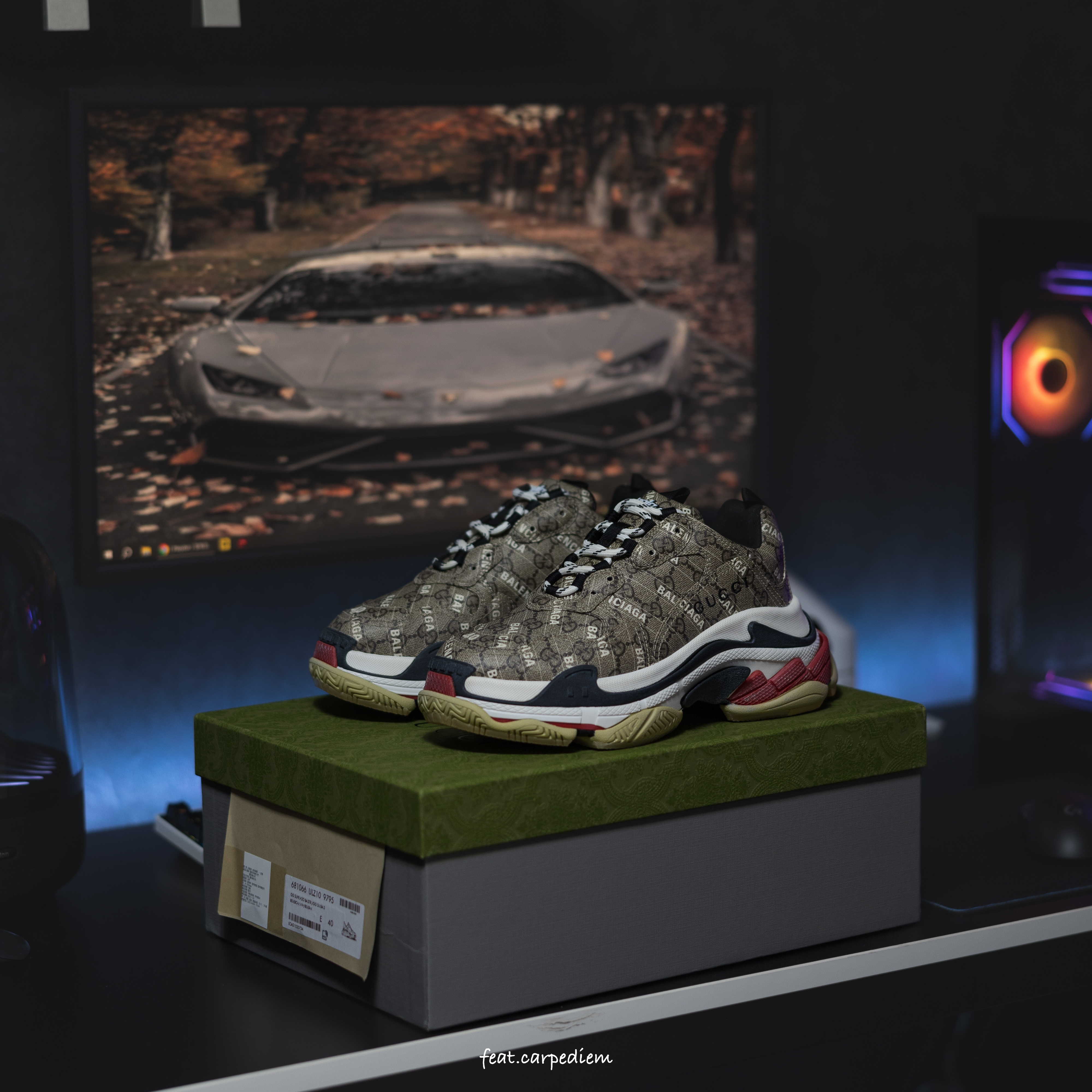 Balenciaga x Gucci The Hacker Project Triple S Sneakers Beige Ebony GG Supreme Black White Red 착용 스타일 - 1