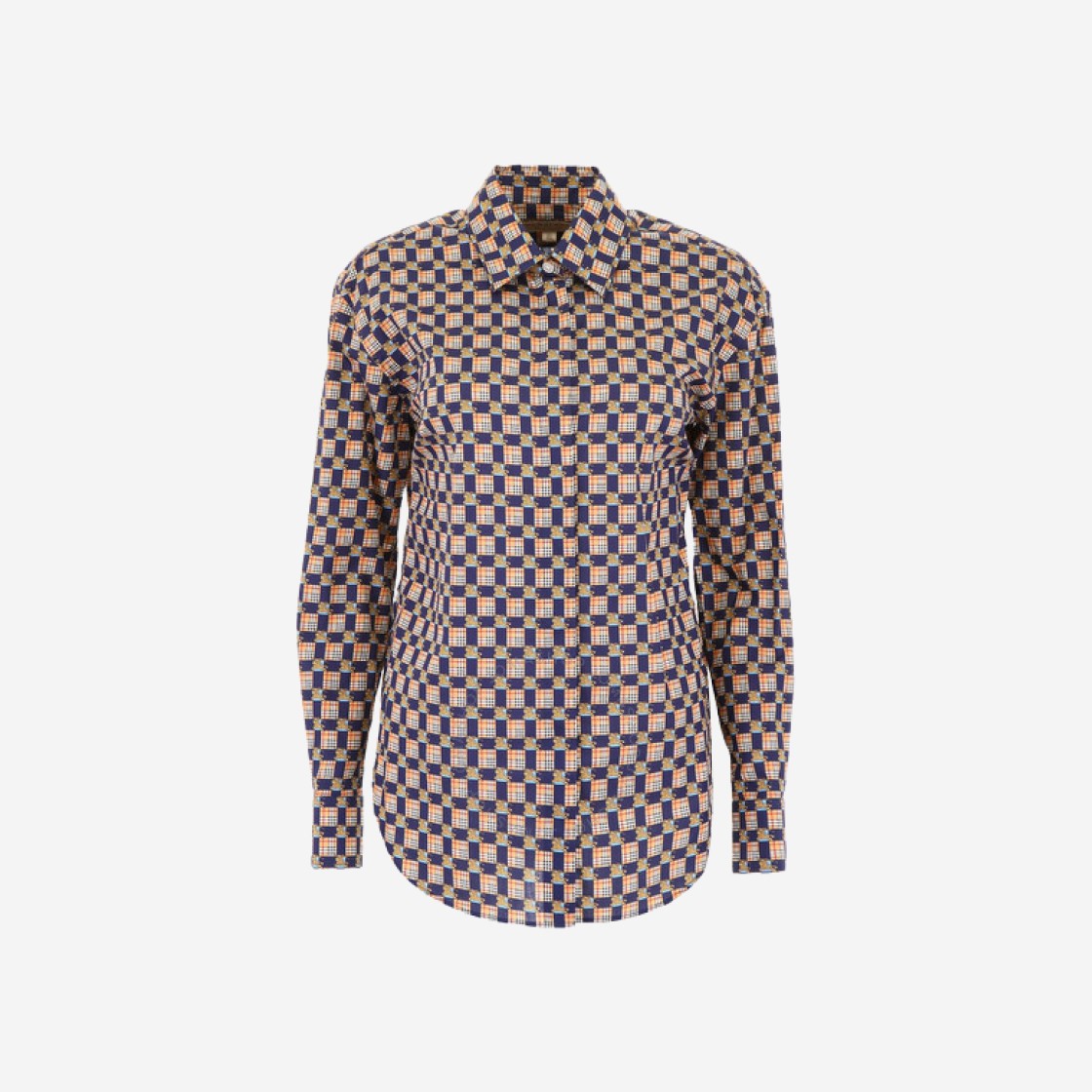 (W) Burberry Tiled Archive Print Cotton Shirt Navy 상세 이미지 1