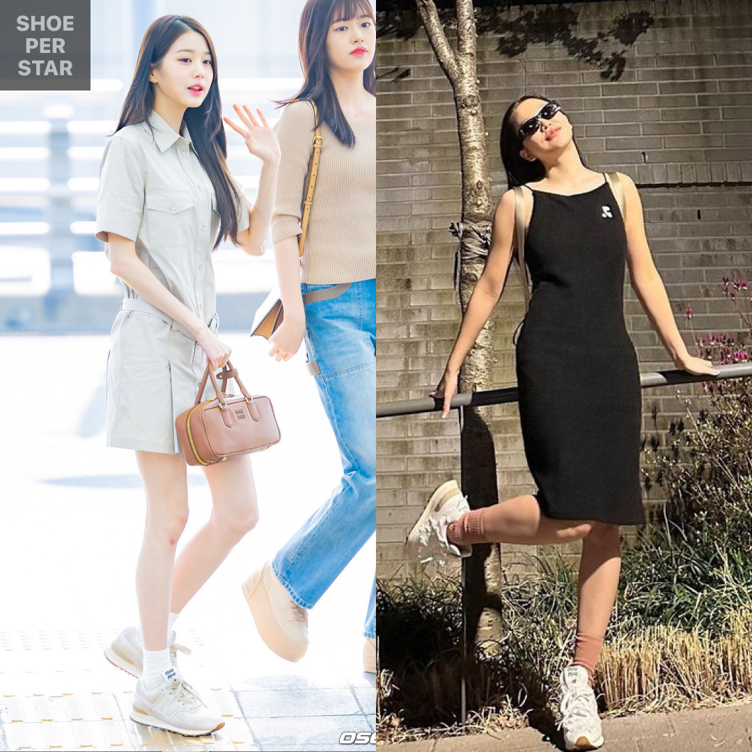 (W) New Balance x Miu Miu 574 Denim White, (W) New Balance x Miu Miu 574 Vintage Nappa Leather White 착용 스타일 - 1