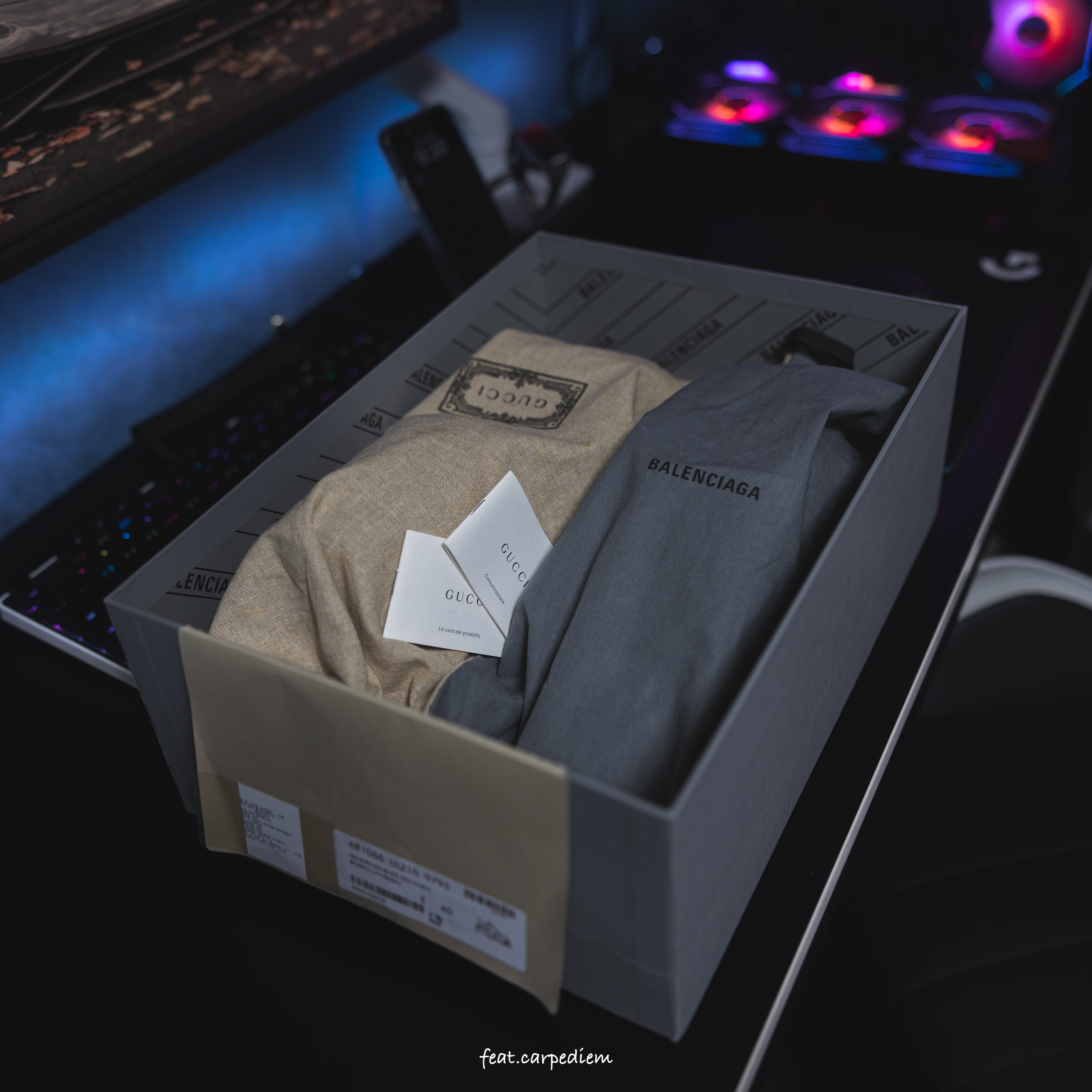 Balenciaga x Gucci The Hacker Project Triple S Sneakers Beige Ebony GG Supreme Black White Red 착용 스타일 - 3