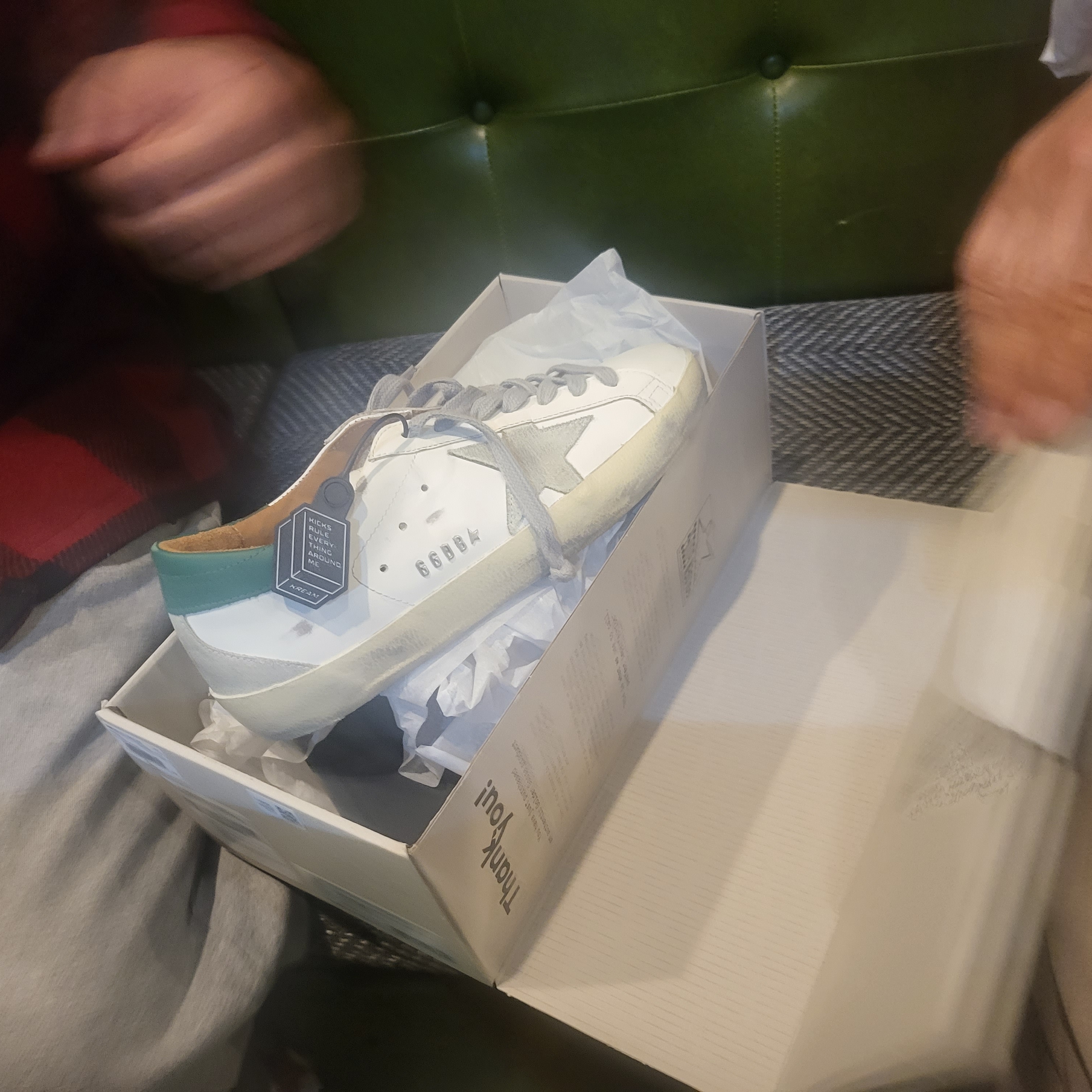 Golden Goose Superstar White Ice Green Tab Sneakers 착용 스타일
