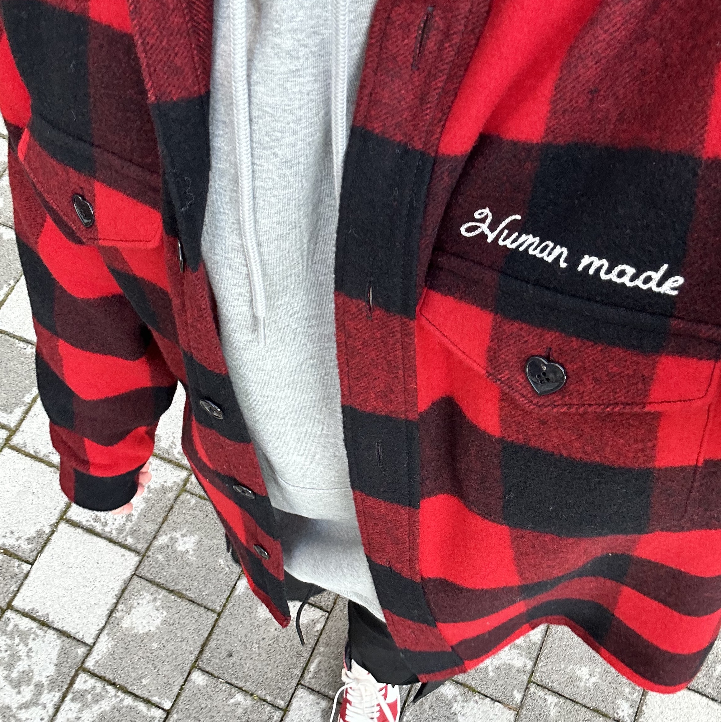 Human Made Wool Overshirt Red, Palace x CK1 Tri-Ferg Hood Grey Marl - 22SS 착용 스타일