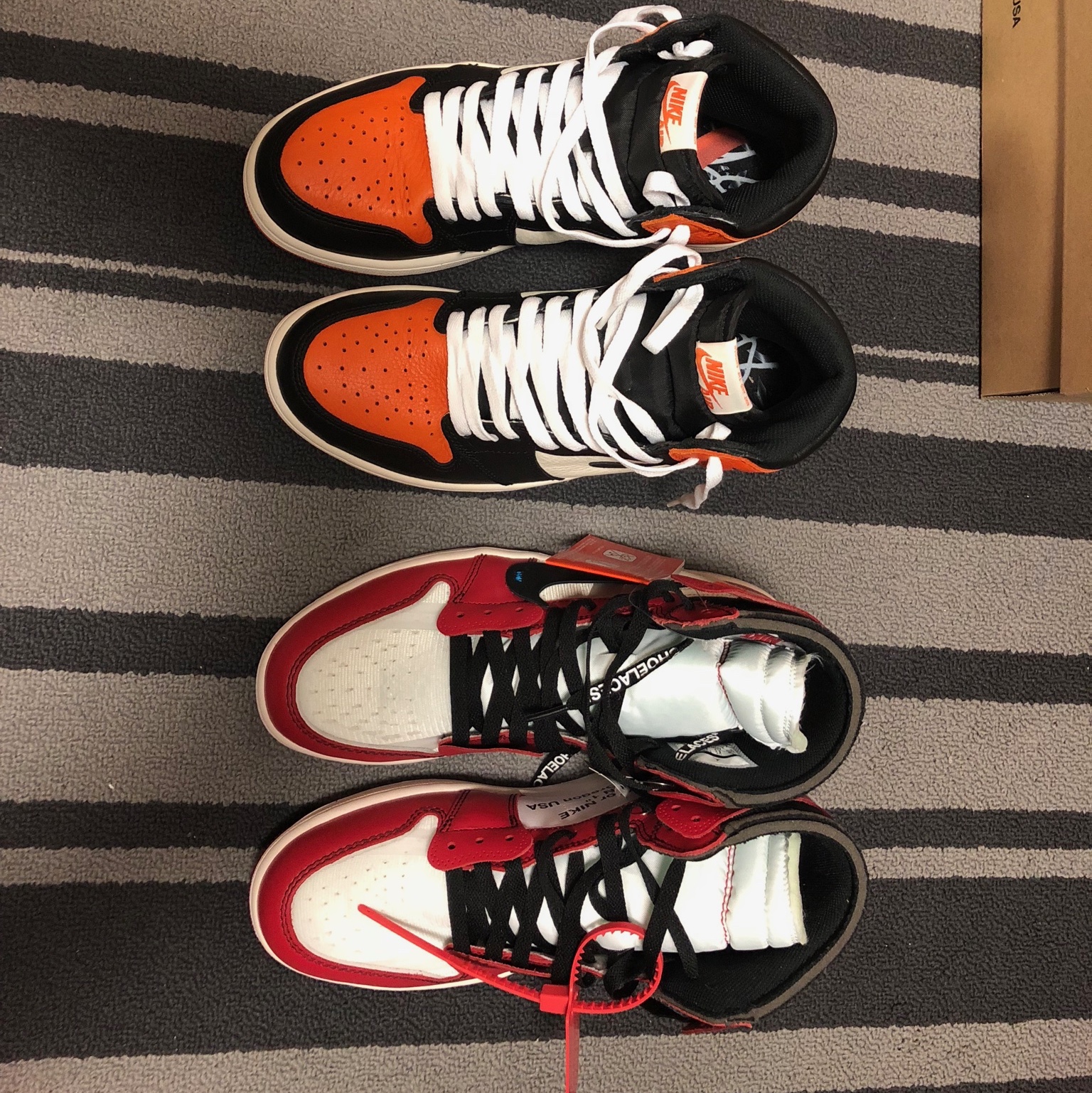 Jordan 1 Retro Shattered Backboard, Jordan 1 x Off-White Retro High Chicago The Ten 착용 스타일 - 1
