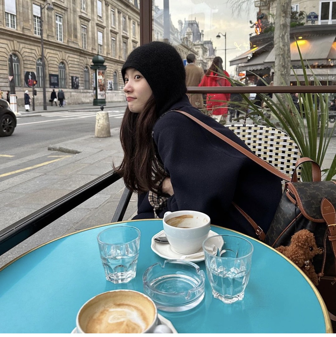Celine Mini Backpack Folco in Triomphe Canvas and Calfskin Tan 착용 스타일 - 1
