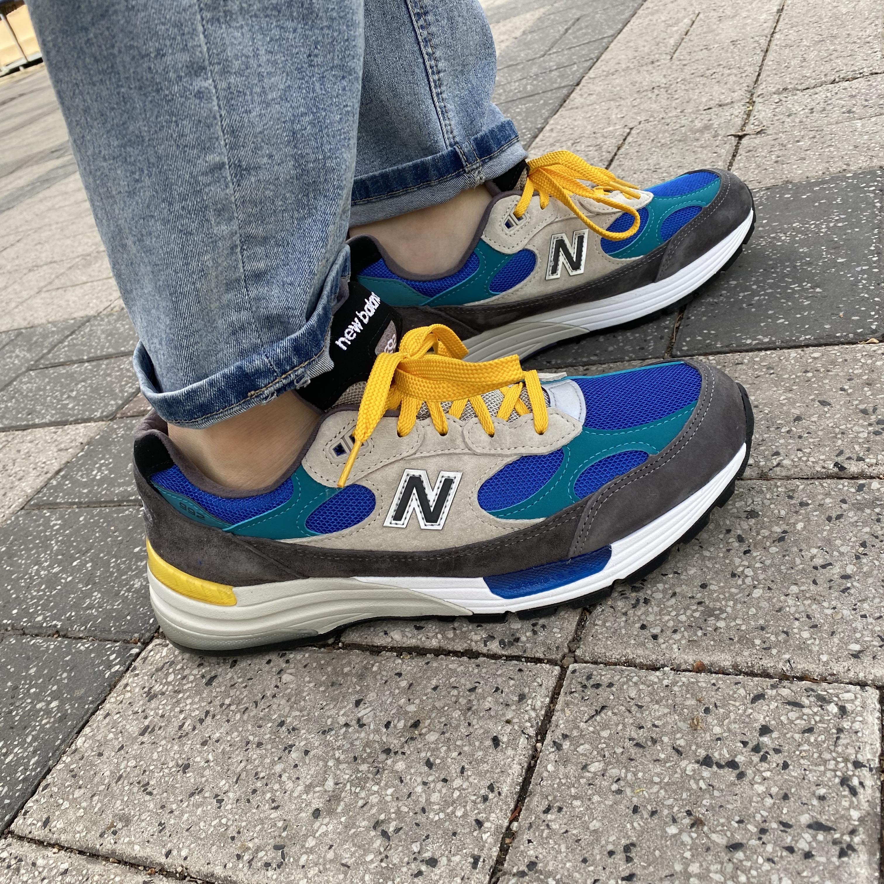 New Balance x Billy's 992 Made in USA Grey Blue Teal 착용 스타일