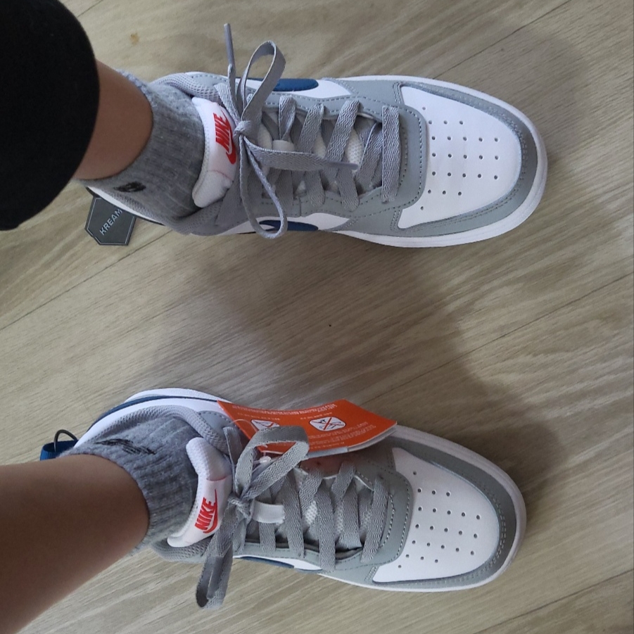 (GS) Nike Court Borough Low 2 Light Smoke Grey 착용 스타일 - 2