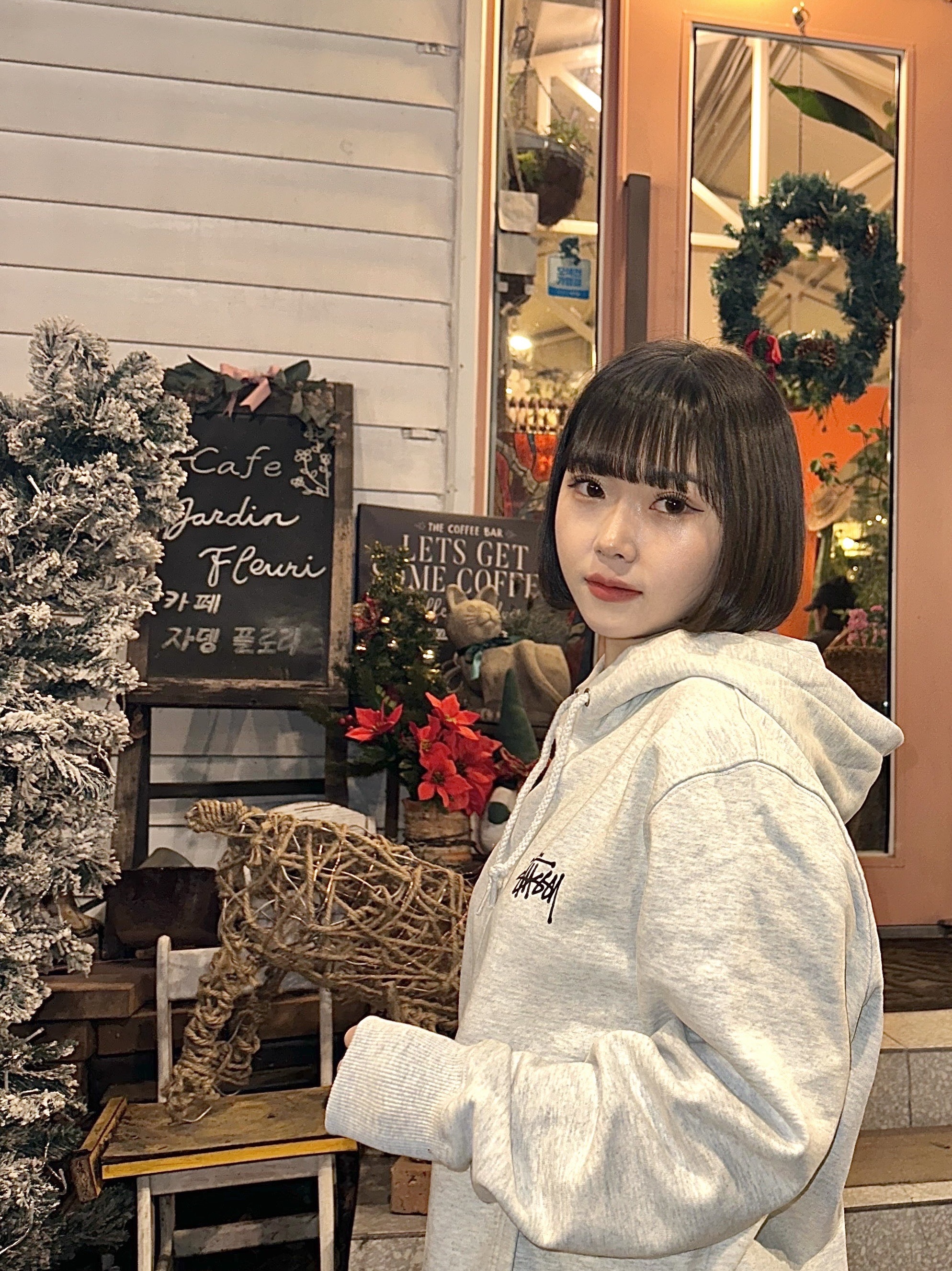 Stussy Basic Stussy Hoodie Ash Heather 2021 착용 스타일