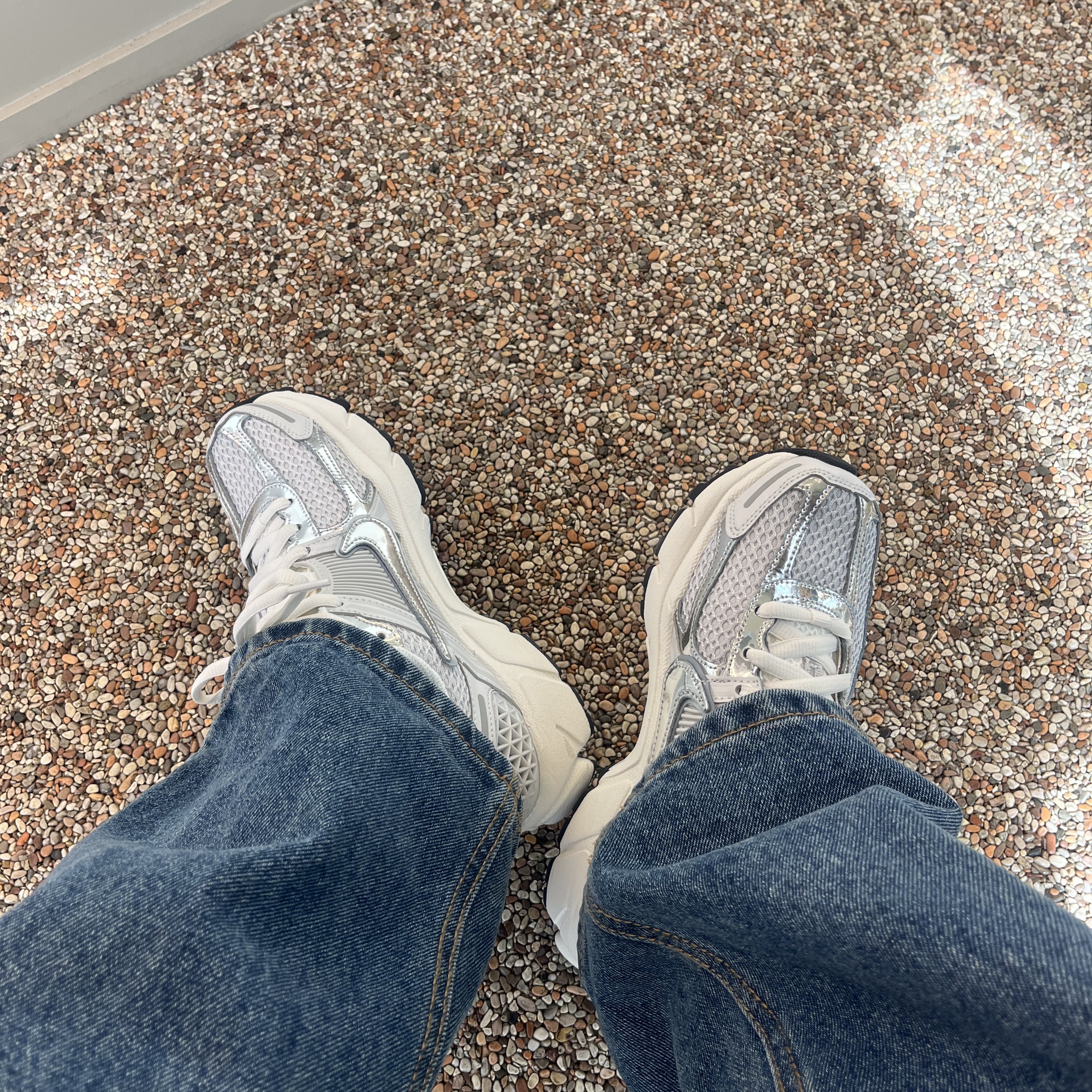 (W) Nike Zoom Vomero 5 Photon Dust and Metallic Silver 착용 스타일