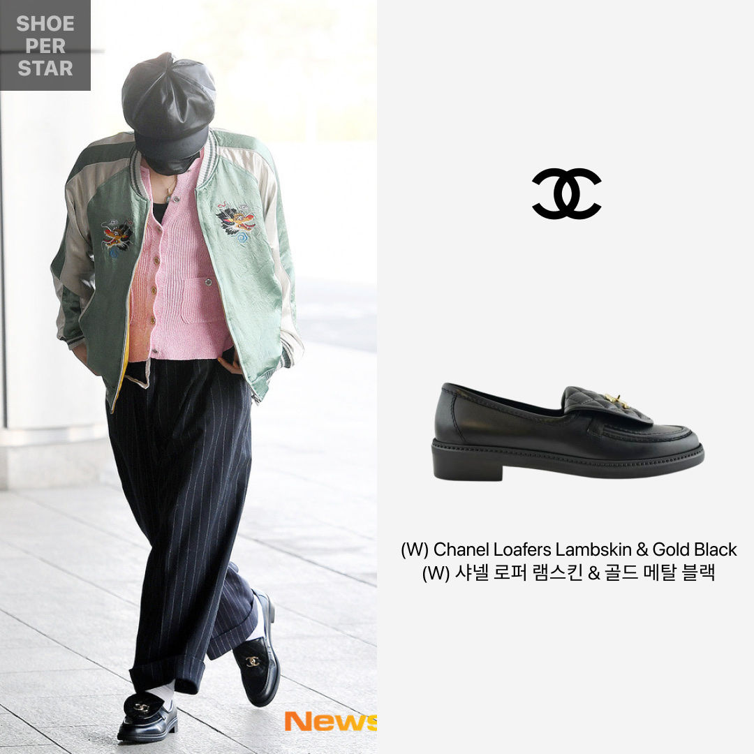 (W) Chanel Loafers Lambskin & Gold Black 착용 스타일 - 1