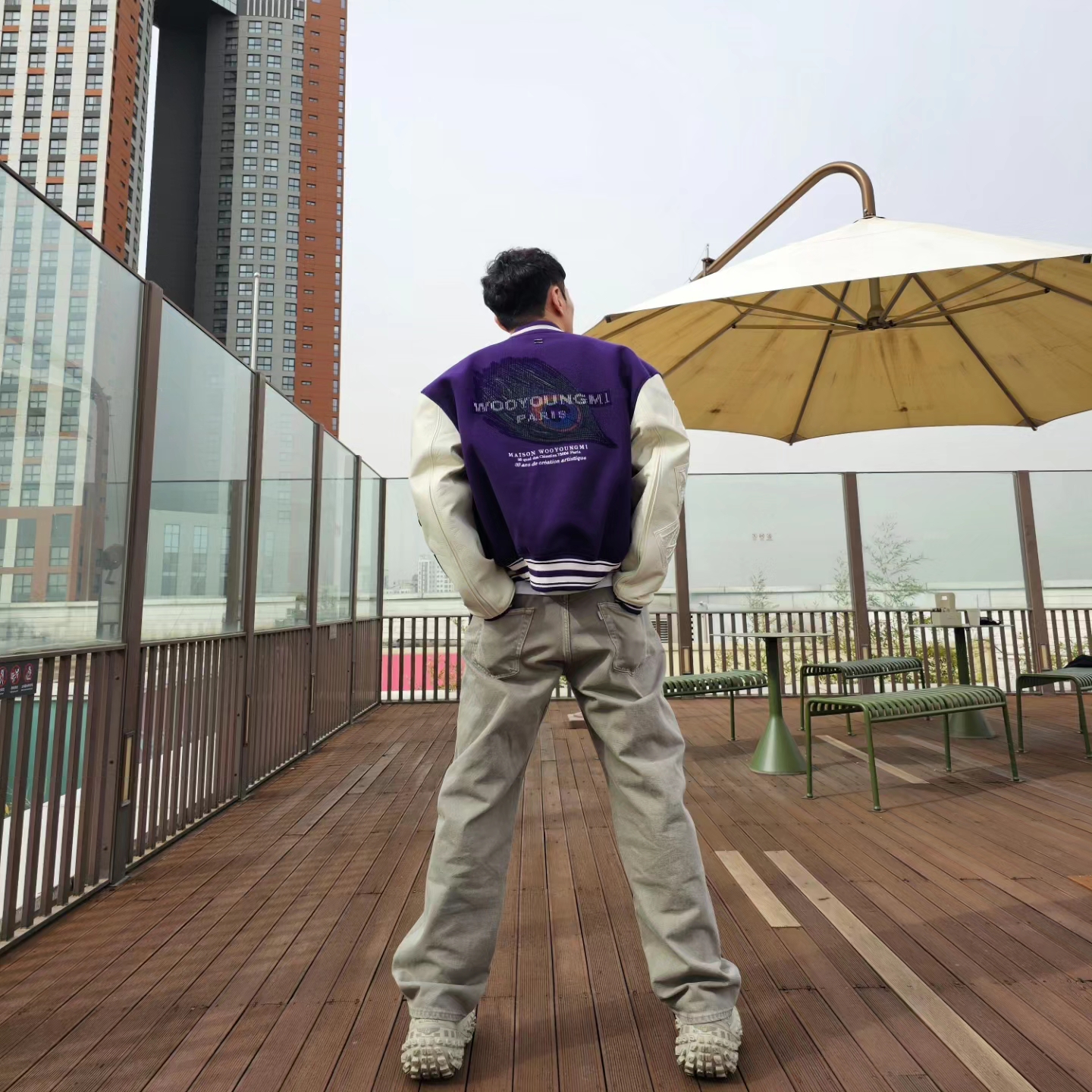 Wooyoungmi Varsity Jacket Violet - 23SS, Balenciaga Defender Sneakers Beige 착용 스타일 - 3