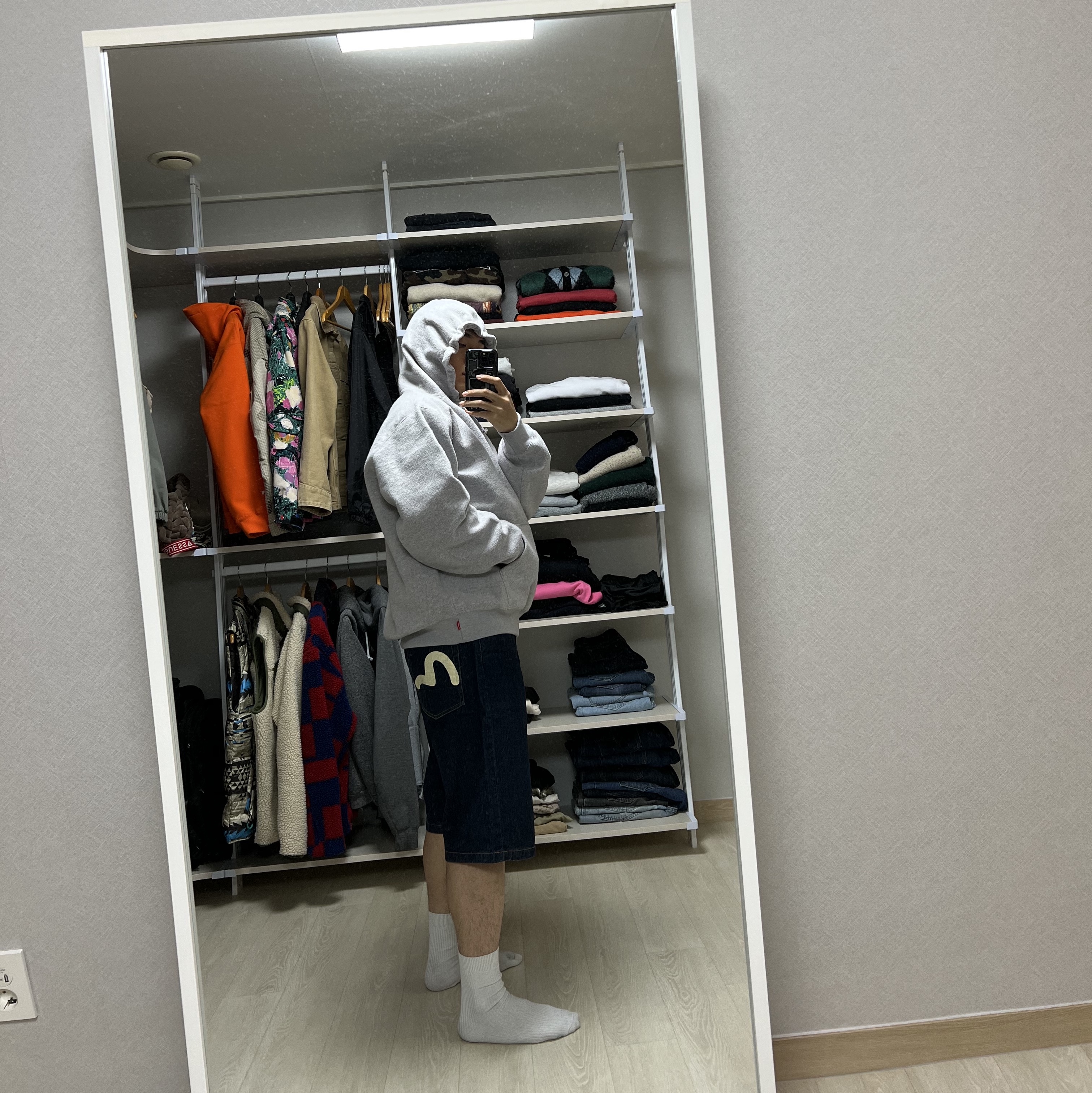 Supreme Inside Out Box Logo Hooded Sweatshirt Heather Grey - 23SS 착용 스타일 - 2