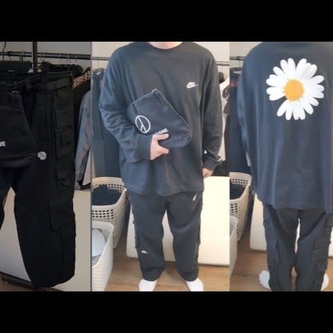 Nike x Peaceminusone LS T-Shirt Black (DR0098-010), Nike x Peaceminusone Wide Pants Black (DR0096-010) 착용 스타일 - 5
