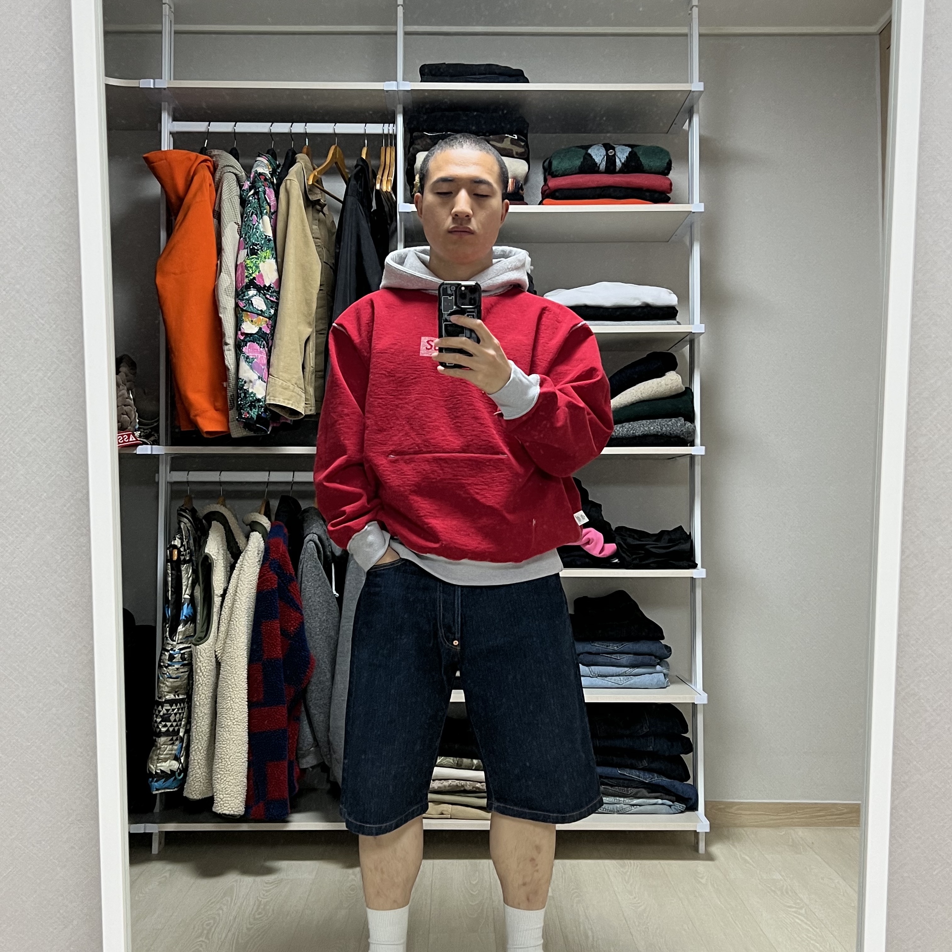 Supreme Inside Out Box Logo Hooded Sweatshirt Heather Grey - 23SS 착용 스타일 - 3