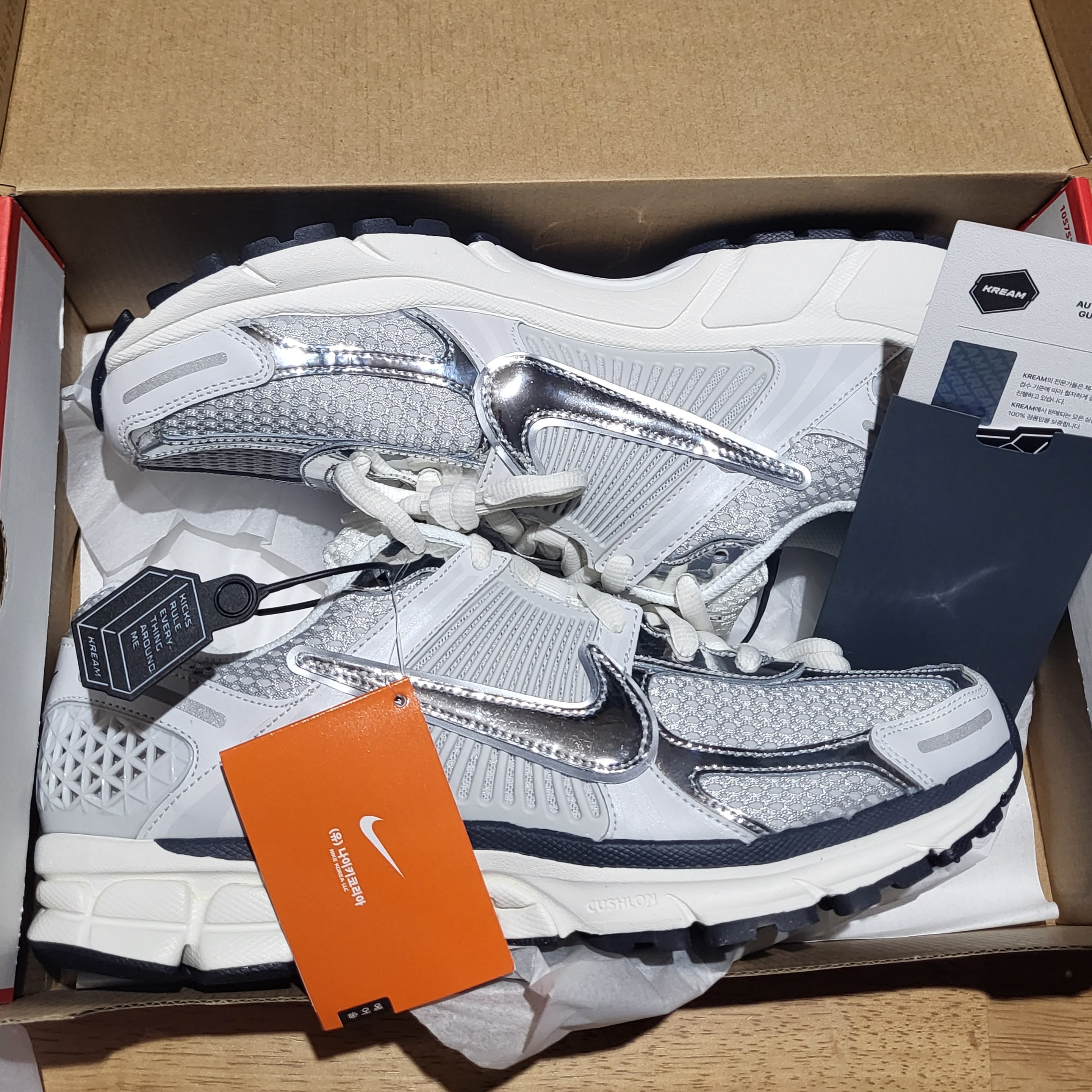 (W) Nike Zoom Vomero 5 Photon Dust and Metallic Silver 착용 스타일 - 1