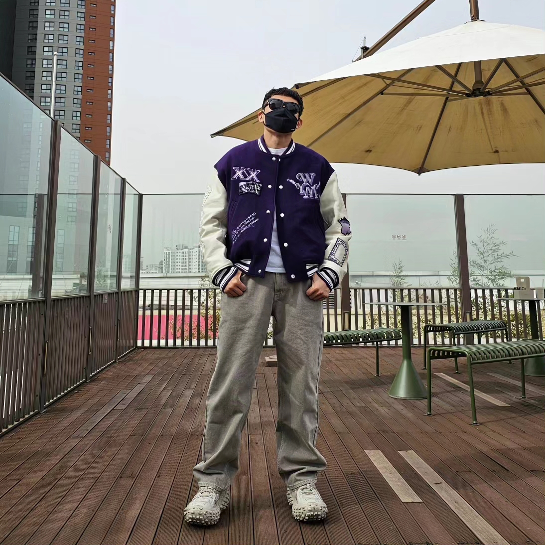 Wooyoungmi Varsity Jacket Violet - 23SS, Balenciaga Defender Sneakers Beige 착용 스타일 - 1