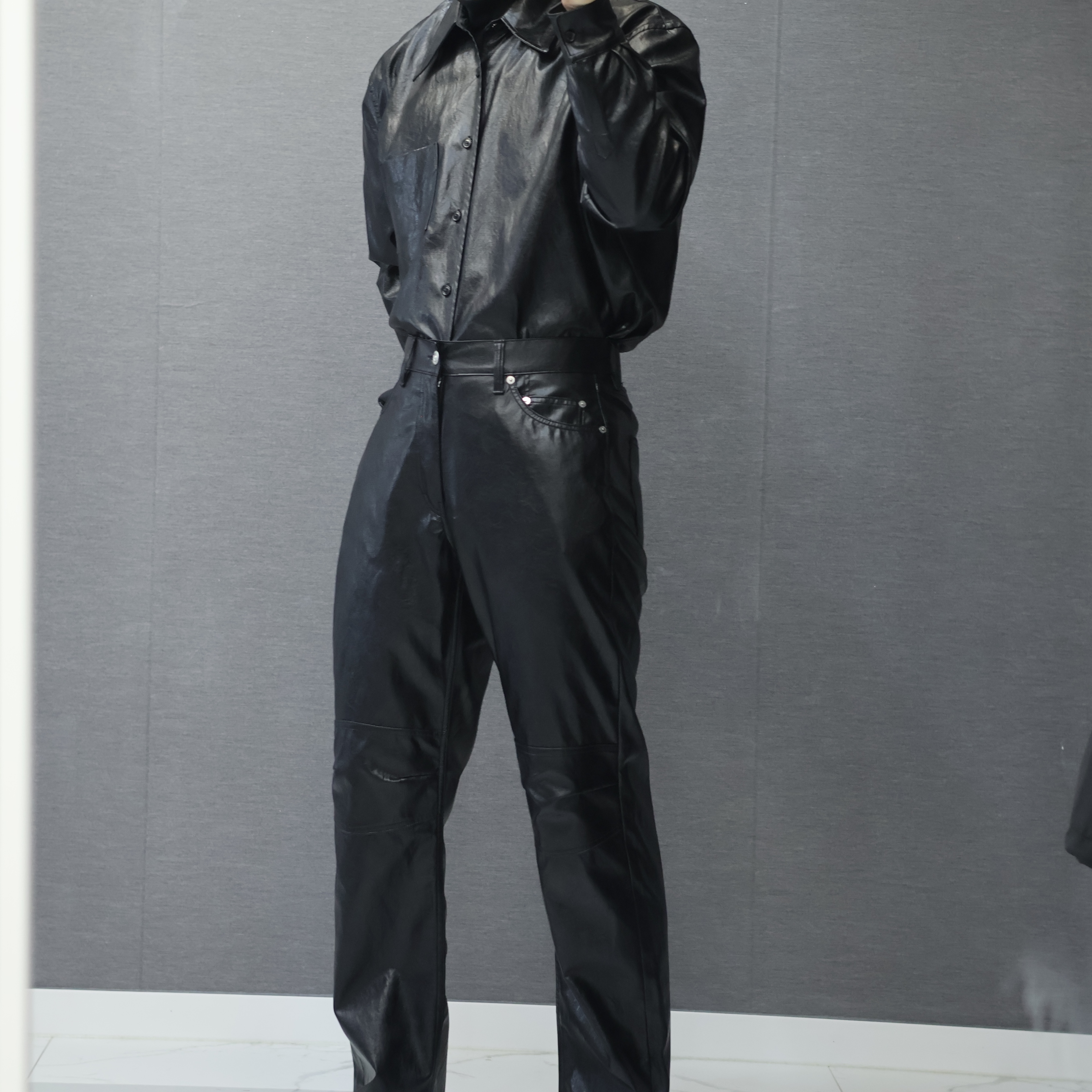 Our Legacy Formal Moto Cut Cageian Fake Leather Black 착용 스타일