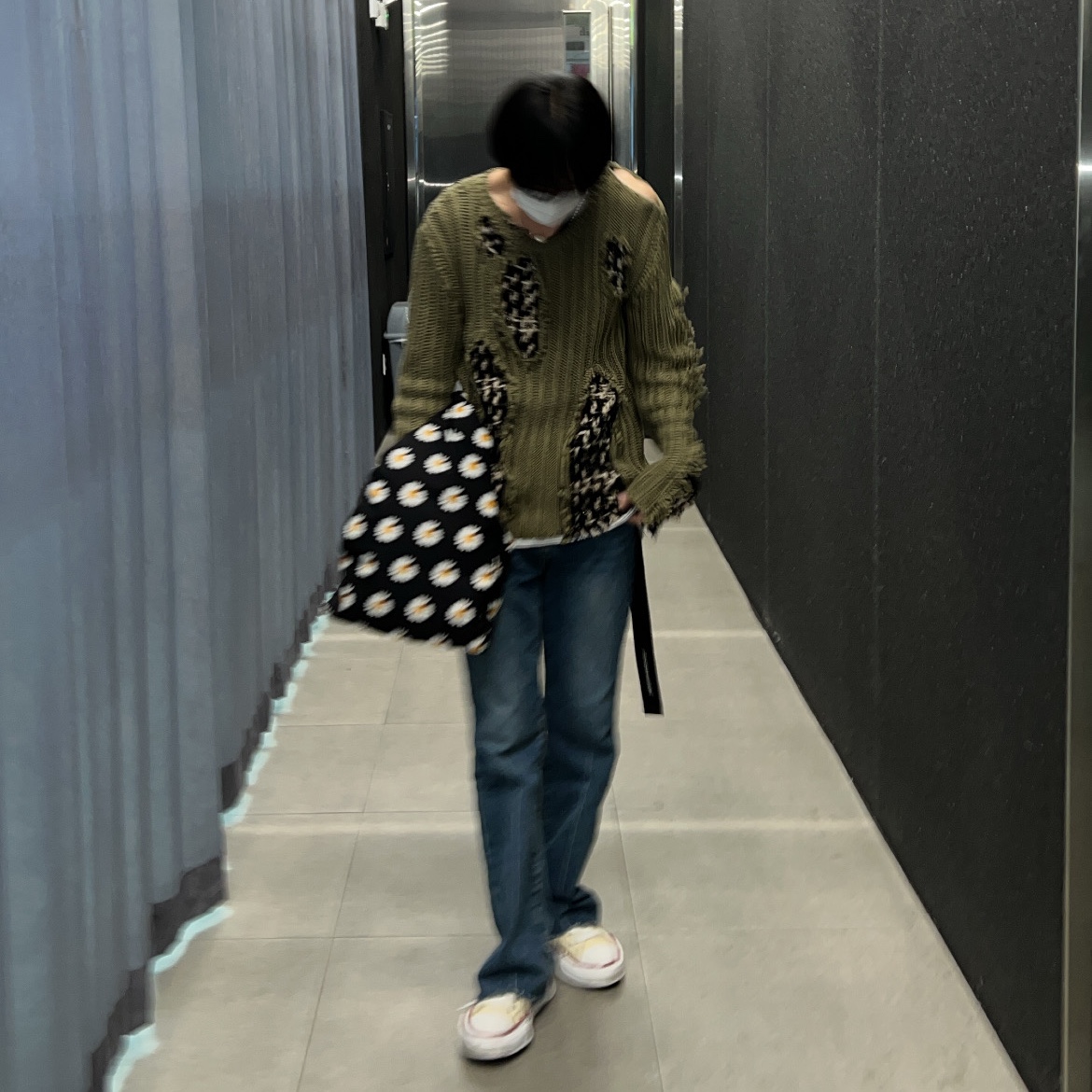 Maison Mihara Yasuhiro Peterson OG Sole Canvas Low-top Sneakers Natural, Peaceminusone O-Ring Belt #2 Black 착용 스타일 - 3