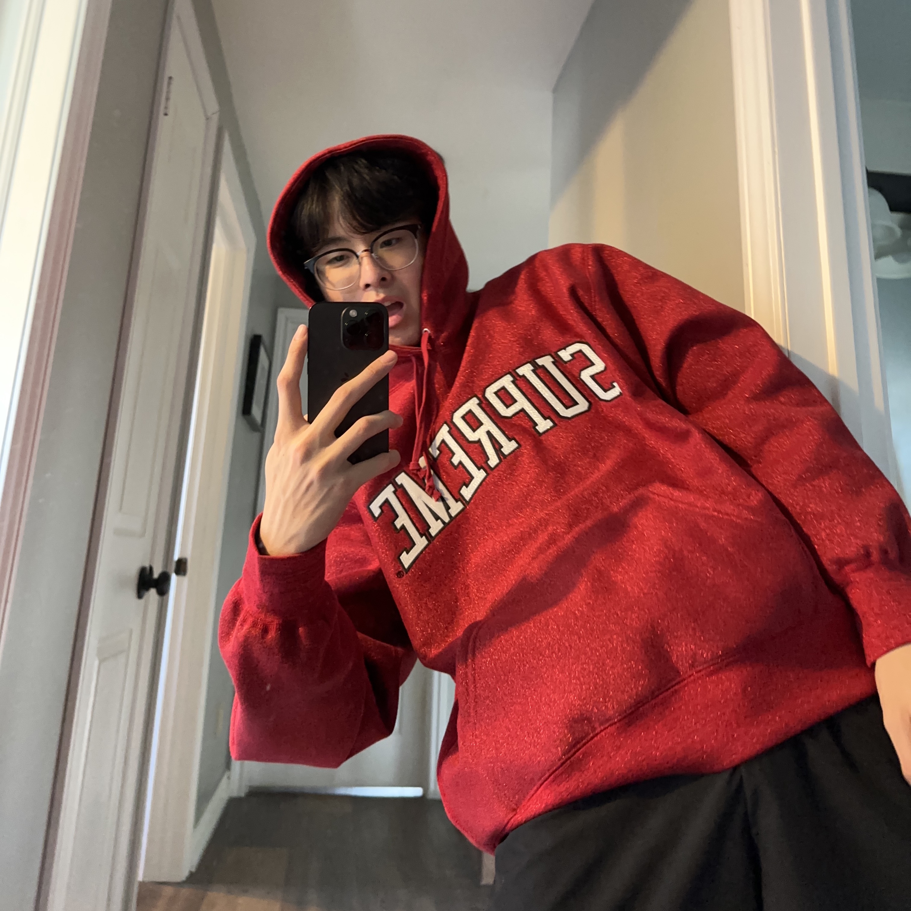 Supreme Glitter Arc Hooded Sweatshirt Red - 23SS 착용 스타일 - 1