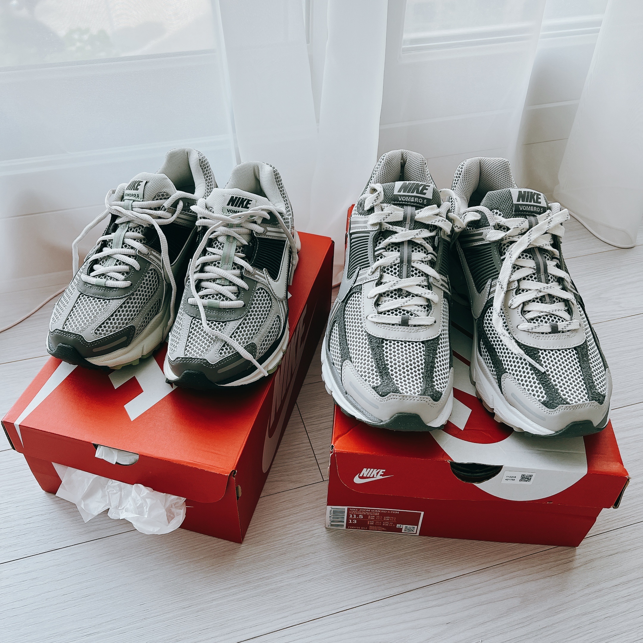 (W) Nike Zoom Vomero 5 Cobblestone and Flat Pewter, Nike Zoom Vomero 5 PRM Light Iron Ore and Flat Fewter 착용 스타일