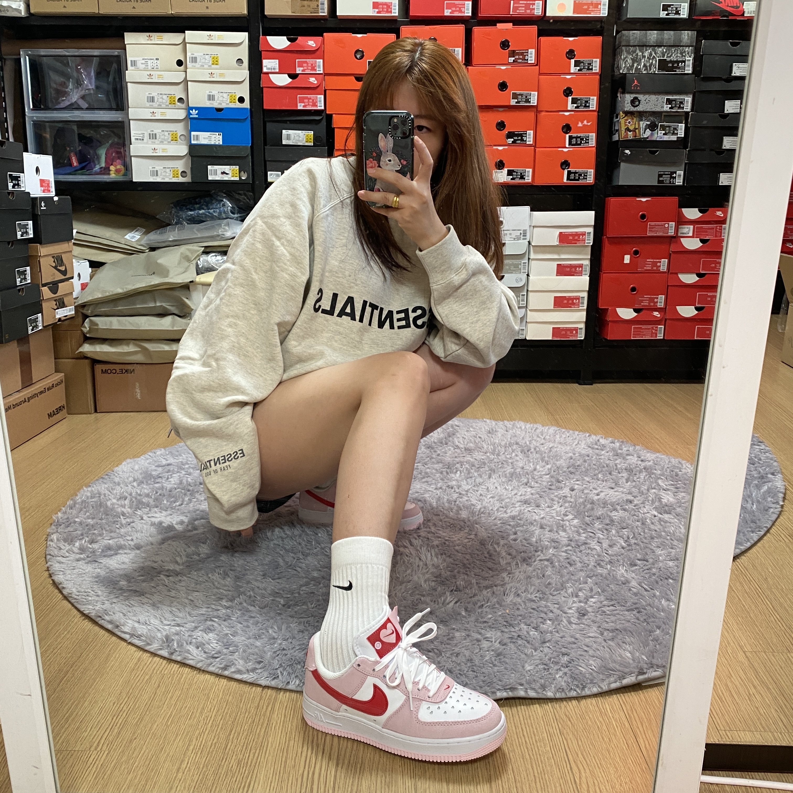 Nike Air Force 1 '07 QS Valentine's Day, Essentials Pull-Over Crewneck Sweatshirt Oatmeal - 21SS 착용 스타일 - 1
