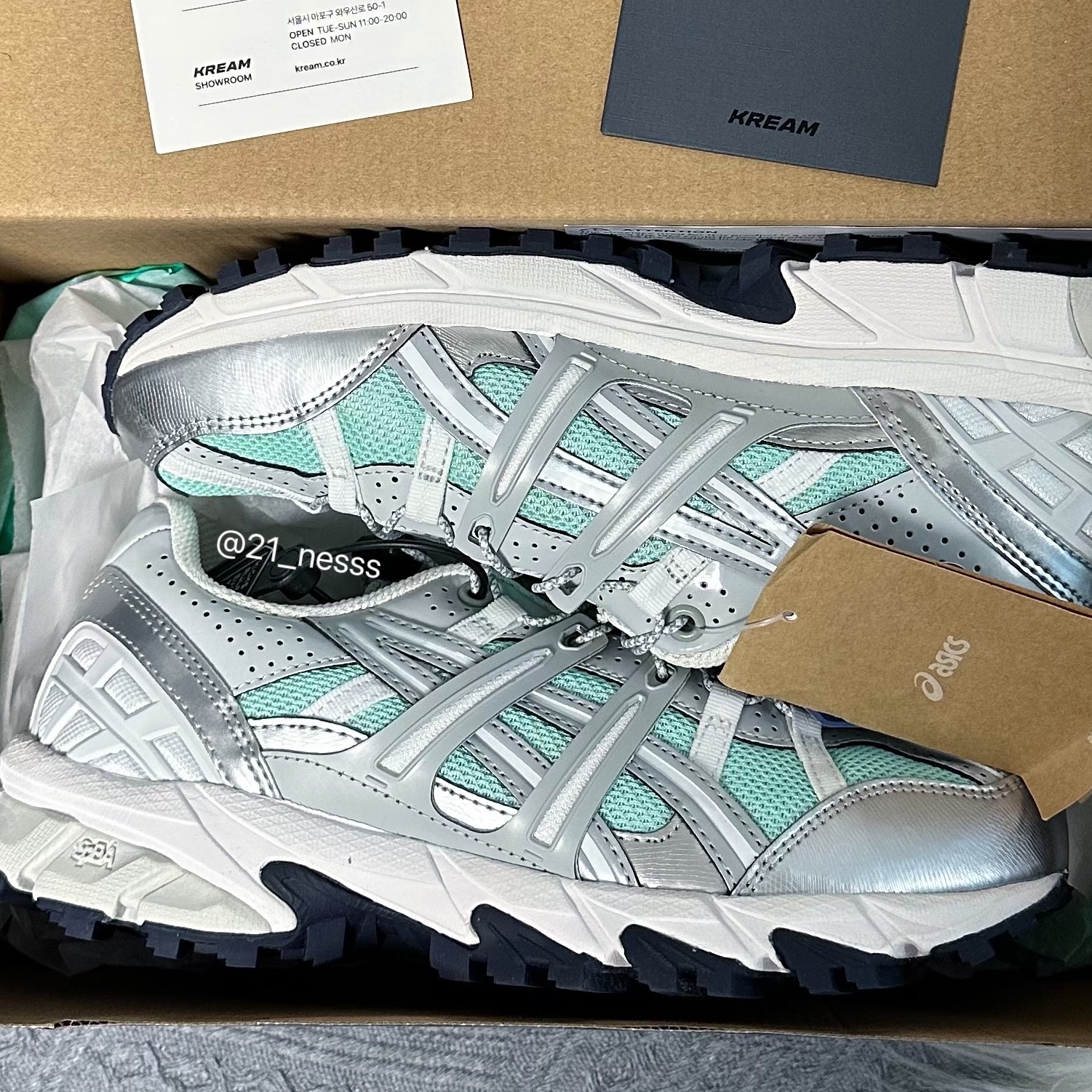 (W) Asics x Matin Kim Gel-Sonoma 15-50 Oasis Green Pure Silver 착용 스타일 - 1