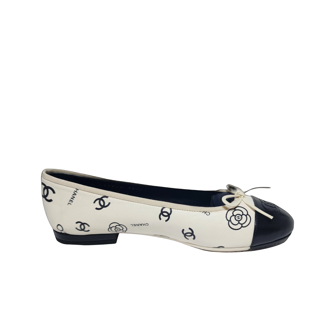 (W) 샤넬 발레리나 프린티드 램스킨 & 화이트 블랙((W) Chanel Ballerina Printed Lambskin & White Black) - 1