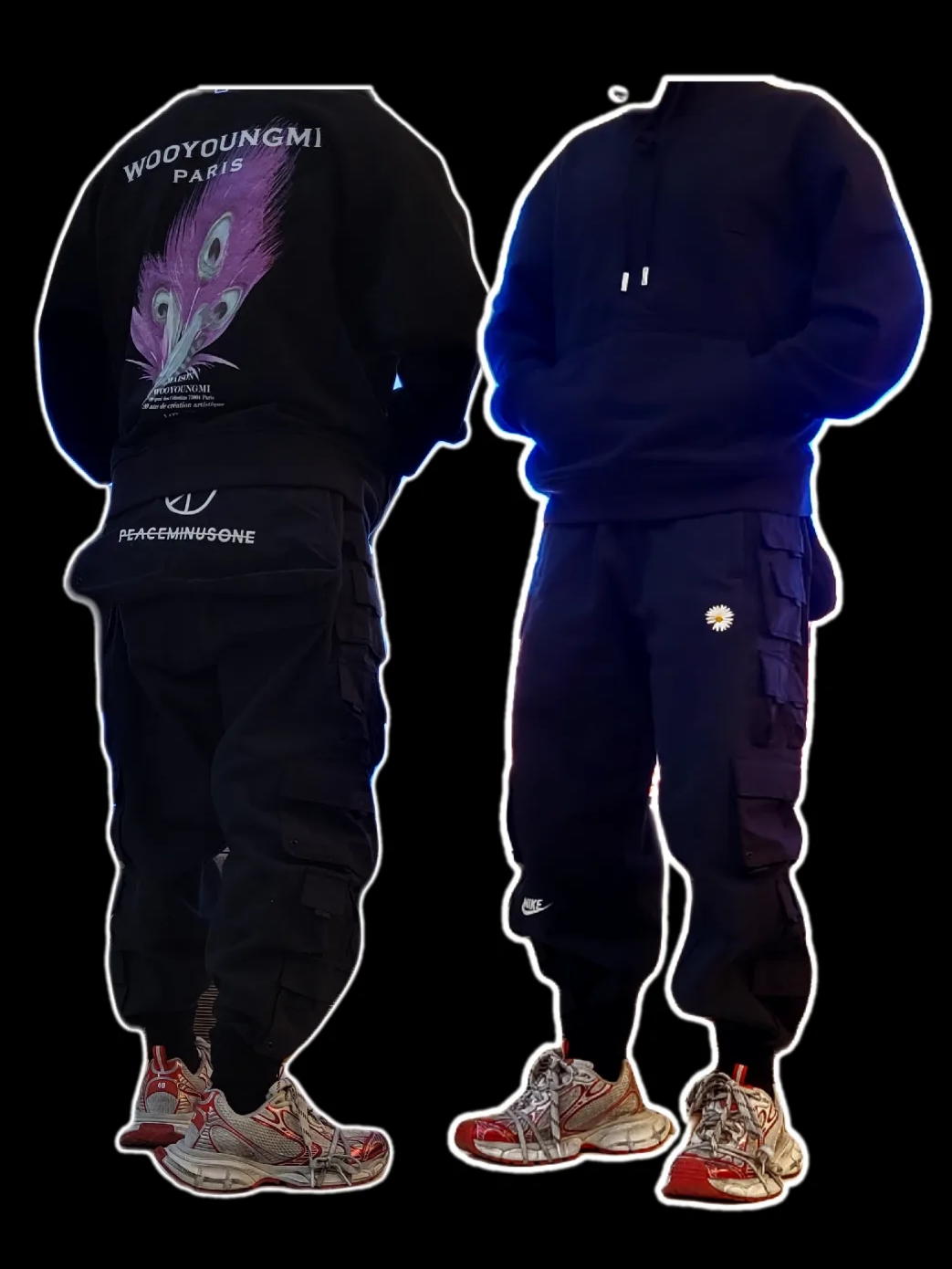 Balenciaga 3XL Sneakers White Red, Wooyoungmi Feather Back Logo Hooded Sweatshirt Black - 23SS 착용 스타일