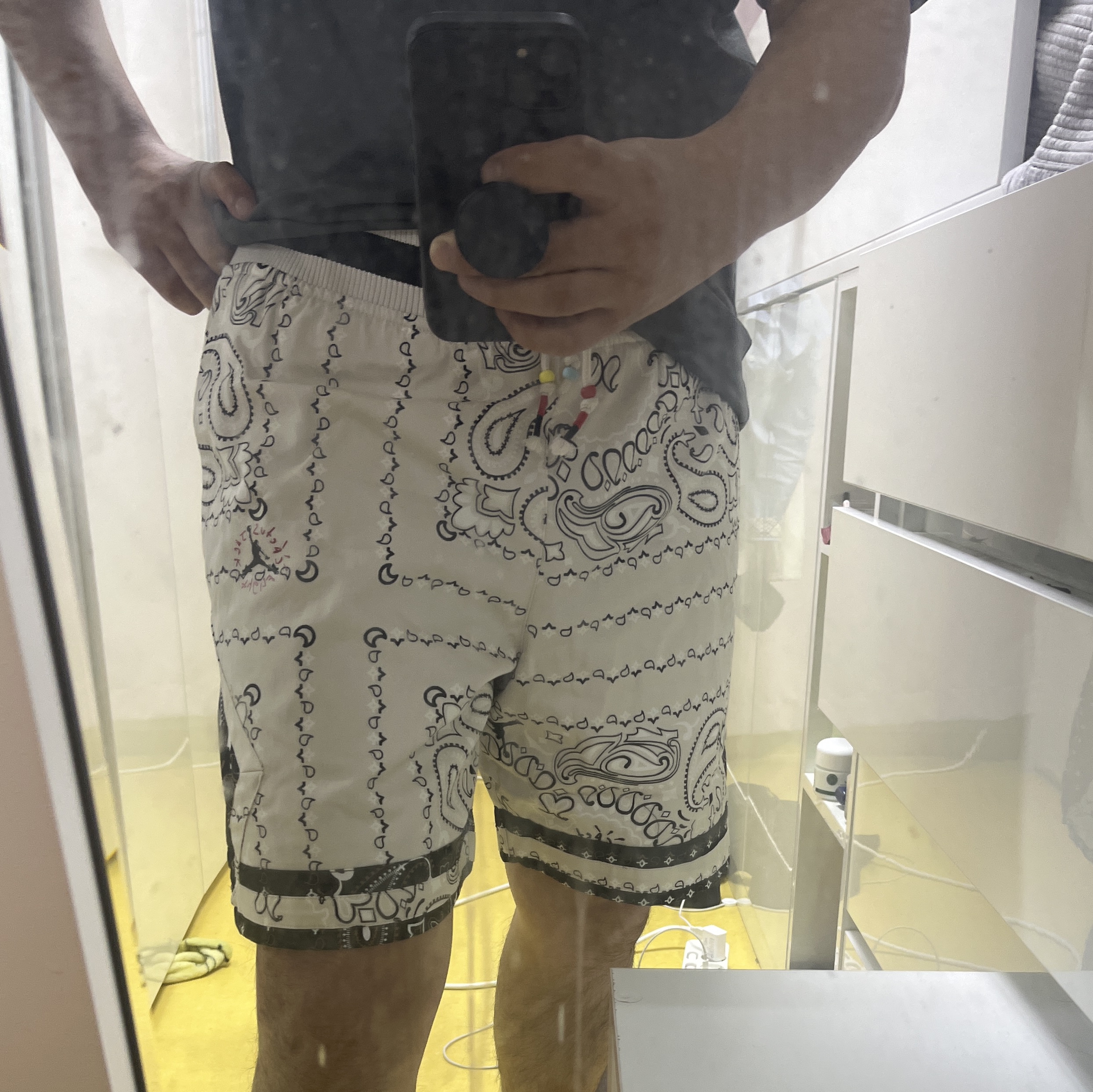 Jordan x Travis Scott Shorts Light Iron Ore - Asia 착용 스타일