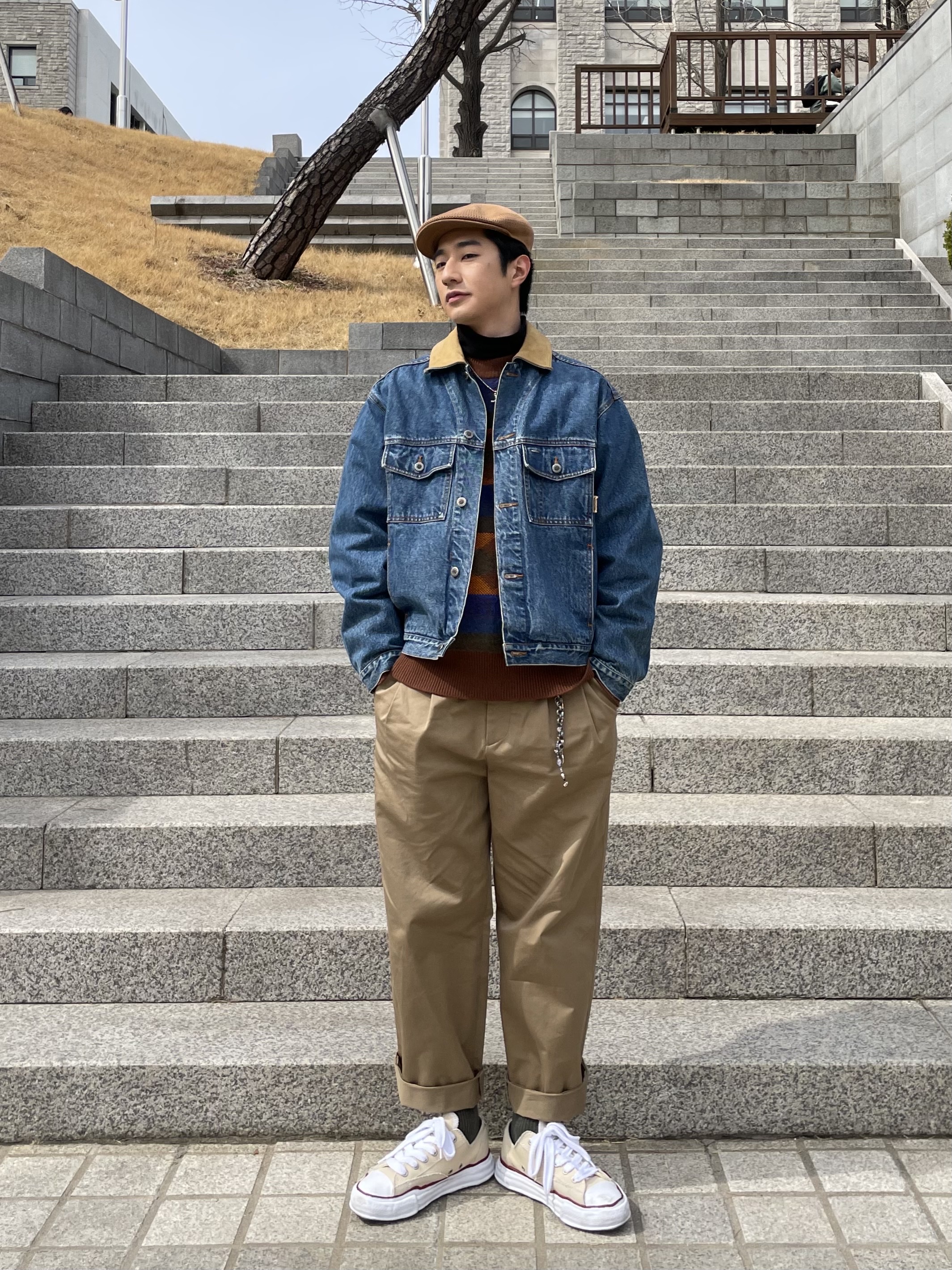 Maison Mihara Yasuhiro Peterson OG Sole Canvas Low-top Sneakers Natural 착용 스타일