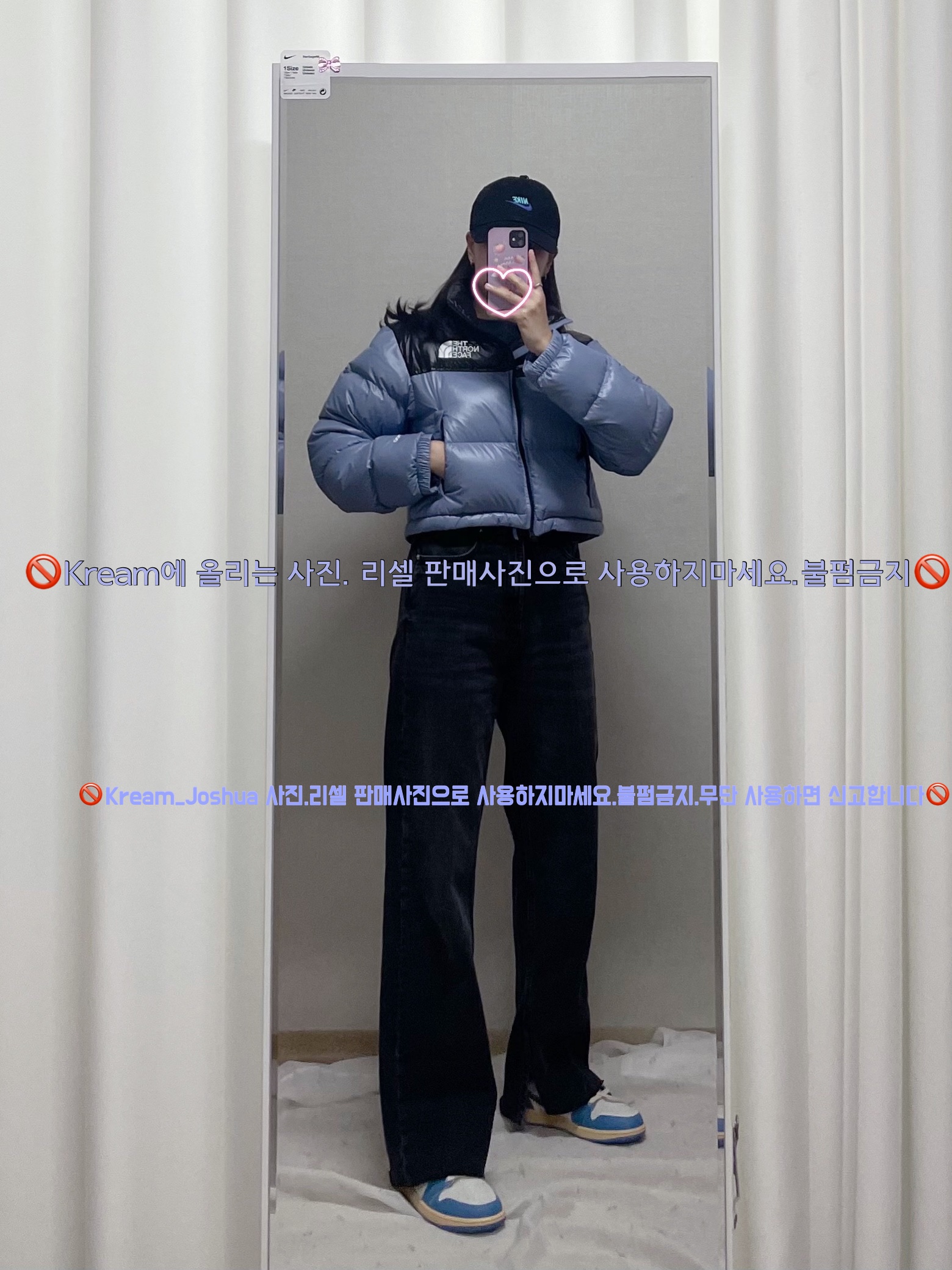 (W) The North Face Nuptse Short Jacket Folk Blue, Nike Heritage 86 Futura Washed Cap Black White 착용 스타일 - 2