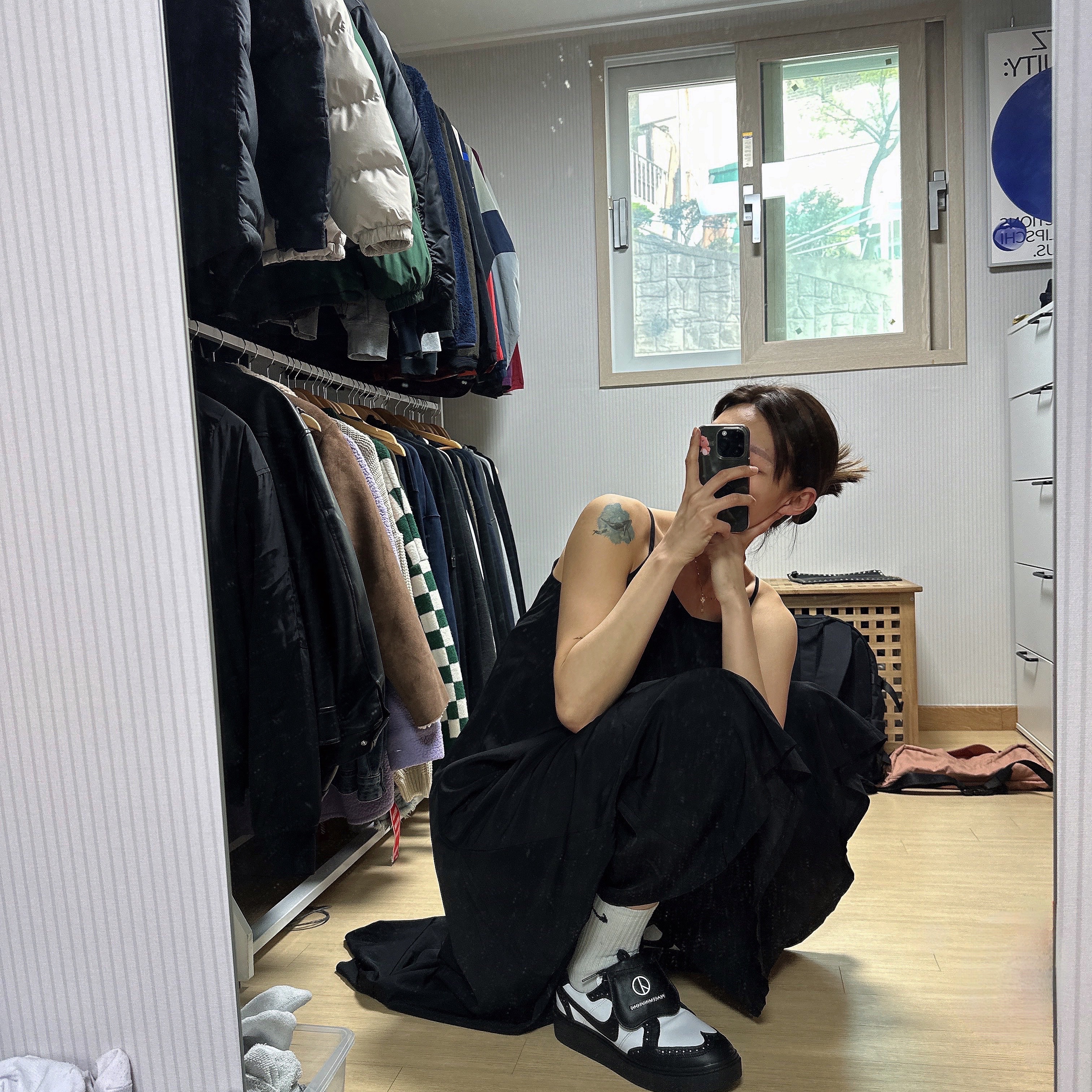 Nike x Peaceminusone Kwondo1 Black and White 착용 스타일 - 1