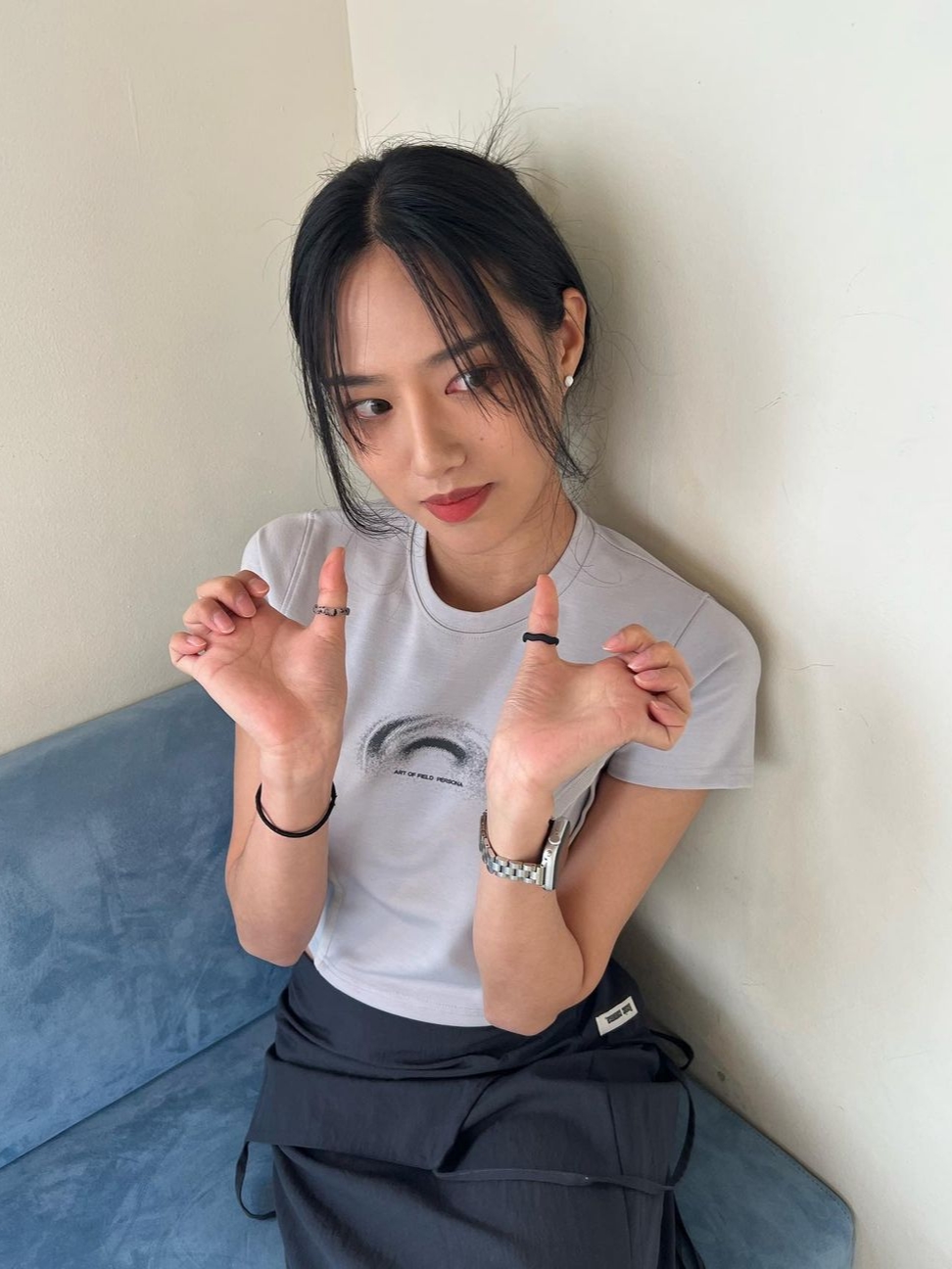 Art Of Field Section Short Sleeved T-Shirt Light Gray 착용 스타일 - 1