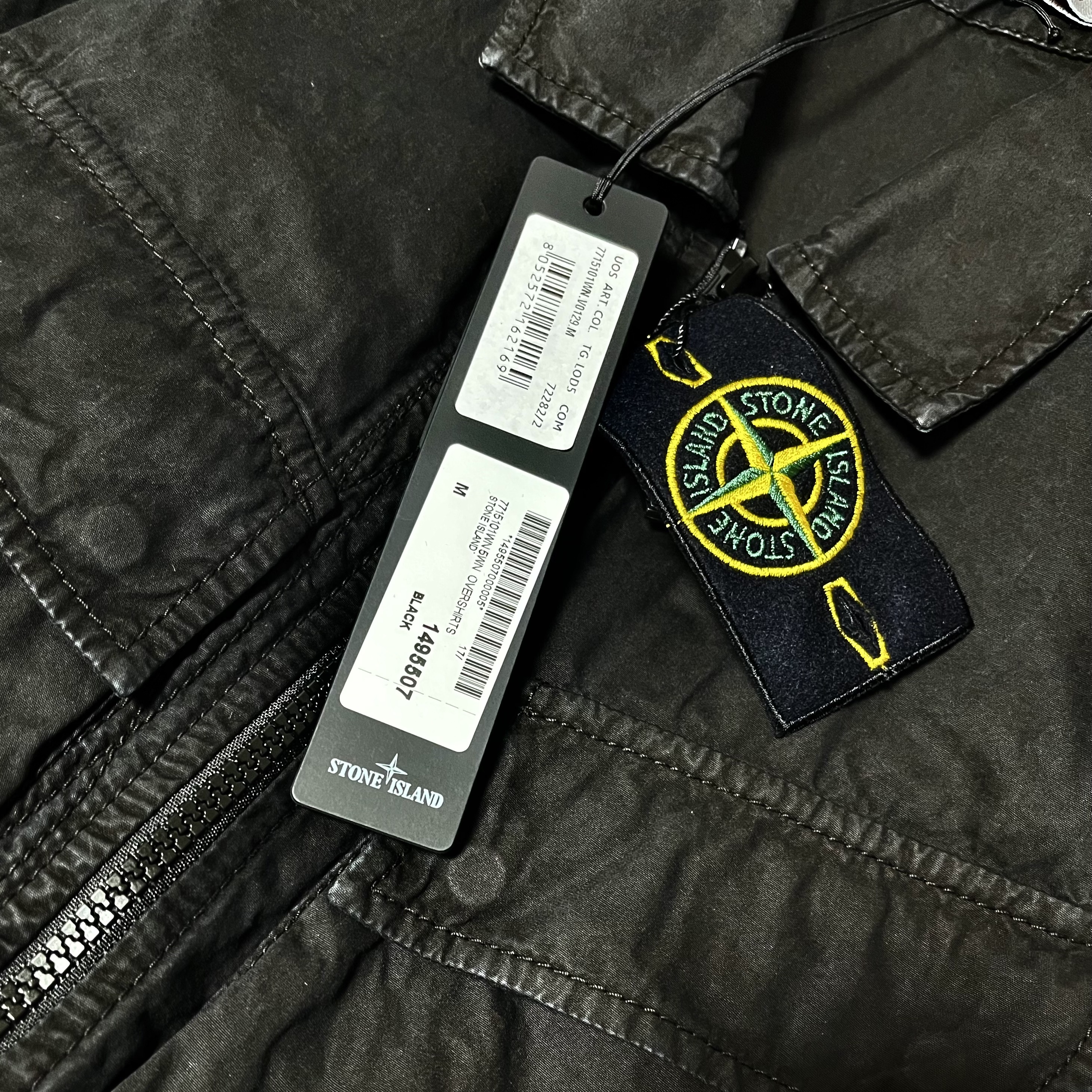Stone Island 101WN Brushed Cotton Canvas T.CO+OLD Overshirt Black - 22FW 착용 스타일