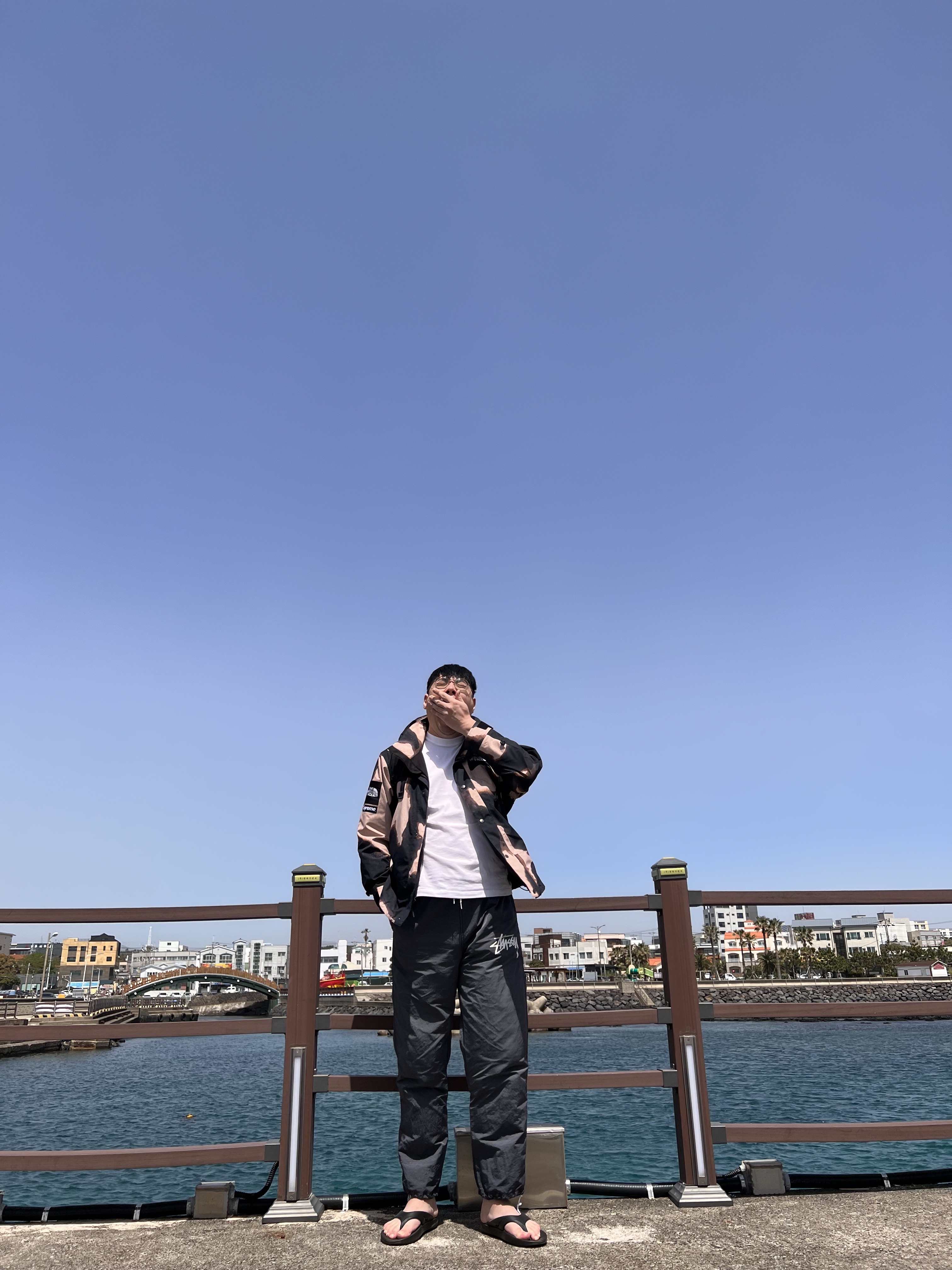 Supreme x The North Face Bleached Denim Print Mountain Jacket Black - 21FW, Nike x Stussy T-Shirt White (DV1775-100) 착용 스타일